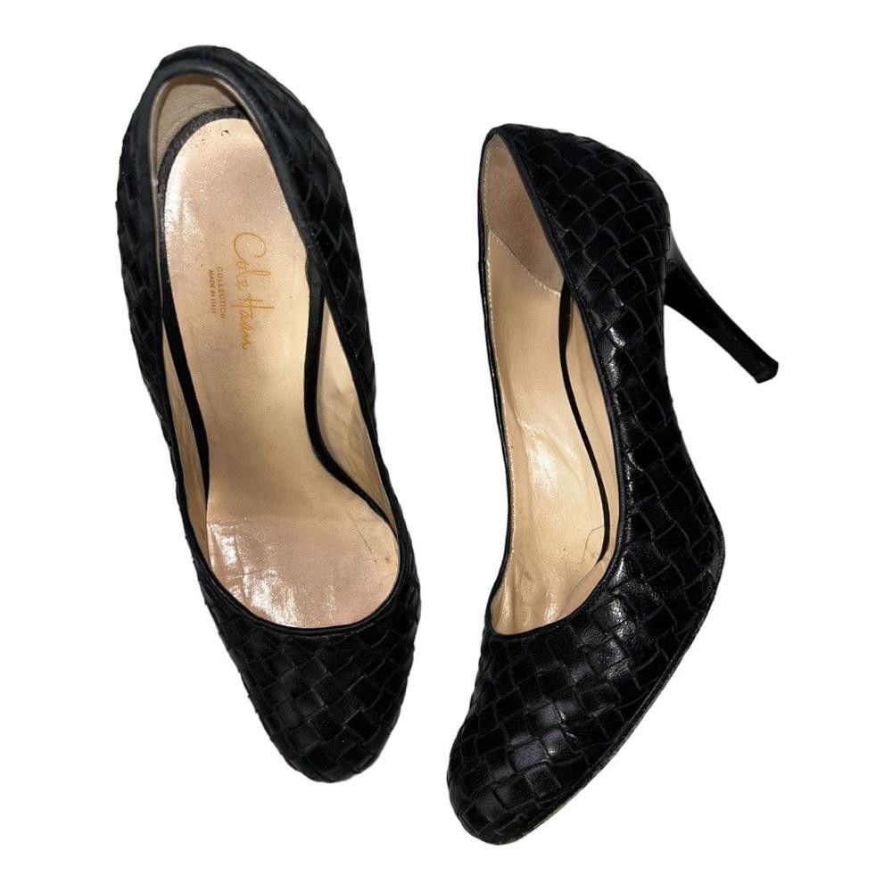 Cole Haan Cole Haan l Black Leather Woven Closed Toe Heels Size 9.5 Size US 9.5 / IT 39.5 - 1 Thumbnail