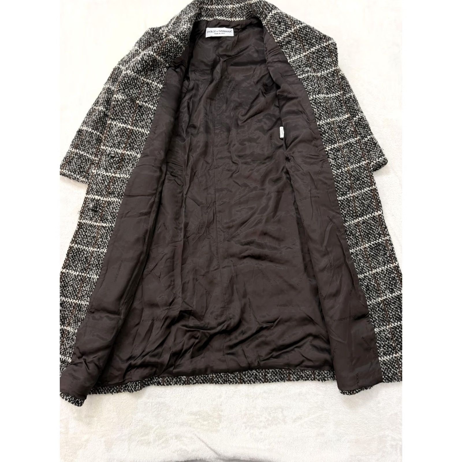Dolce & Gabbana VINTAGE? (No) Dolce&Gabbana Coat Womens 44 Brown Wool Tweed Check Long Made In Italy Plaid Shirt? Size M / US 6-8 / IT 42-44 - 7 Thumbnail