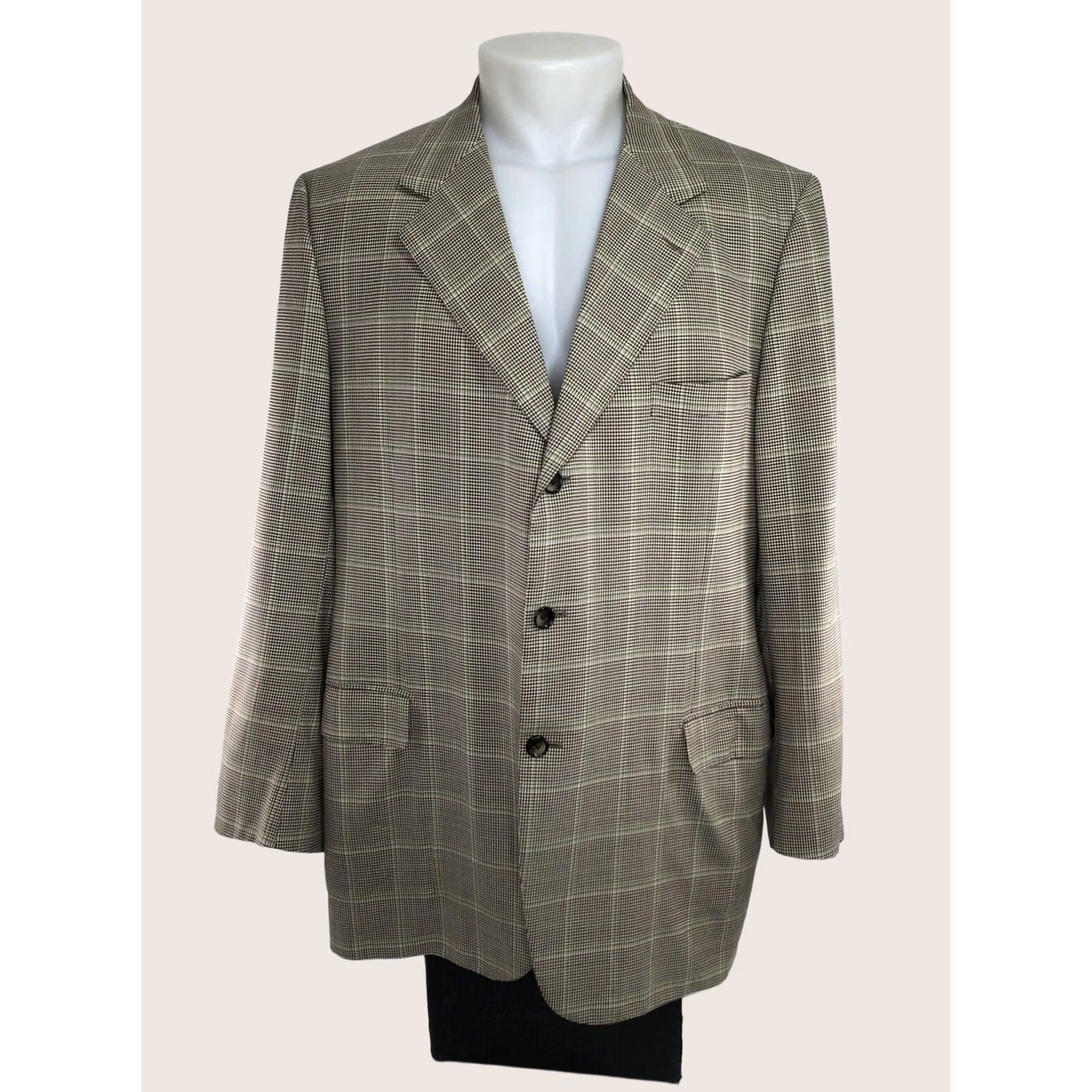 Brioni Brioni Jacket Mens 50 Brown NEIMAN MARCUS ITALY WOOL BLEND Windowpane Blazer Size 50R - 1 Thumbnail