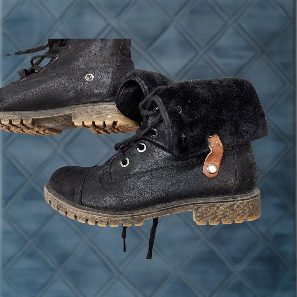 Vintage Roxy Boots Womens 10 Black Synthetic Mid Calf Lace Up Faux Fur Combat Bruna Size US 10 / IT 40 - 1 Thumbnail