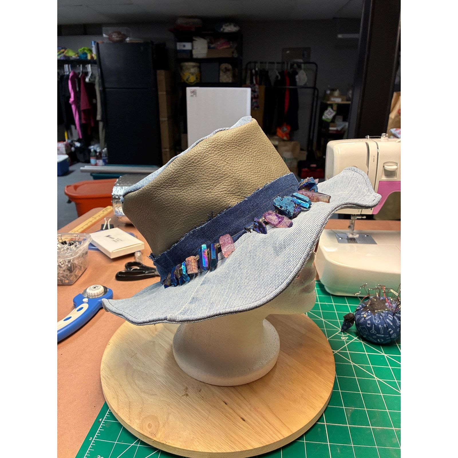 Other The Witch Queen — Upcycled Denim & Leather Hat, Raw Crystal Size ONE SIZE - 10 Thumbnail