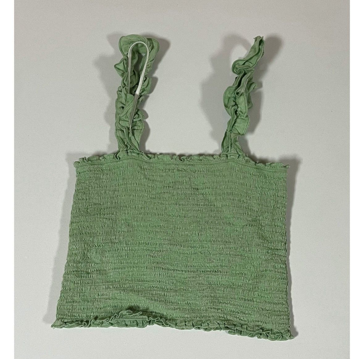 American Eagle Outfitters Aerie Olive Green Solid Shirred Ruffle Crop Top Shirt XS ✨ Size XS / US 0-2 / IT 36-38 - 3 Thumbnail
