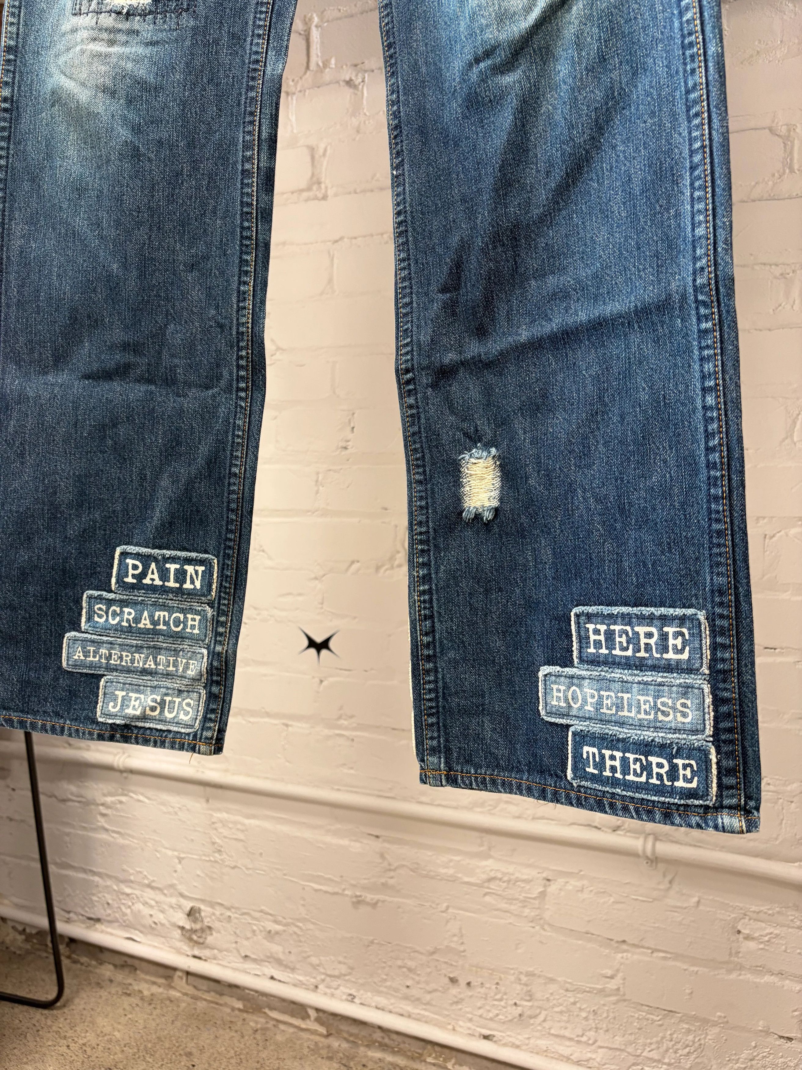 Number (N)ine AW2004 Number (N)ine ‘Give Peace a Chance Patchwork Denim Size US 30 / EU 46 - 2 Thumbnail