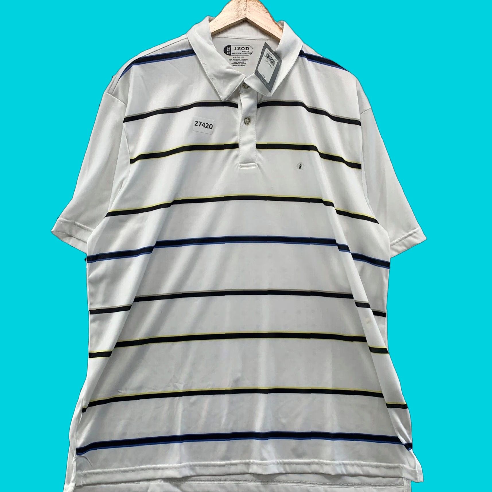 Izod VINTAGE IZOD Polo Shirt - White Striped Collared Golf Shirt - XL Men - 25x33 - NWT Size US XL / EU 56 / 4 - 1 Thumbnail