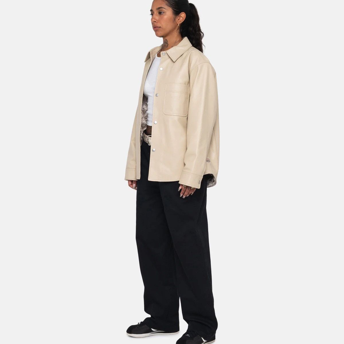 Stussy Stussy Leather Overshirt Jacket Natural Beige Size US M / EU 48-50 / 2 - 12 Thumbnail
