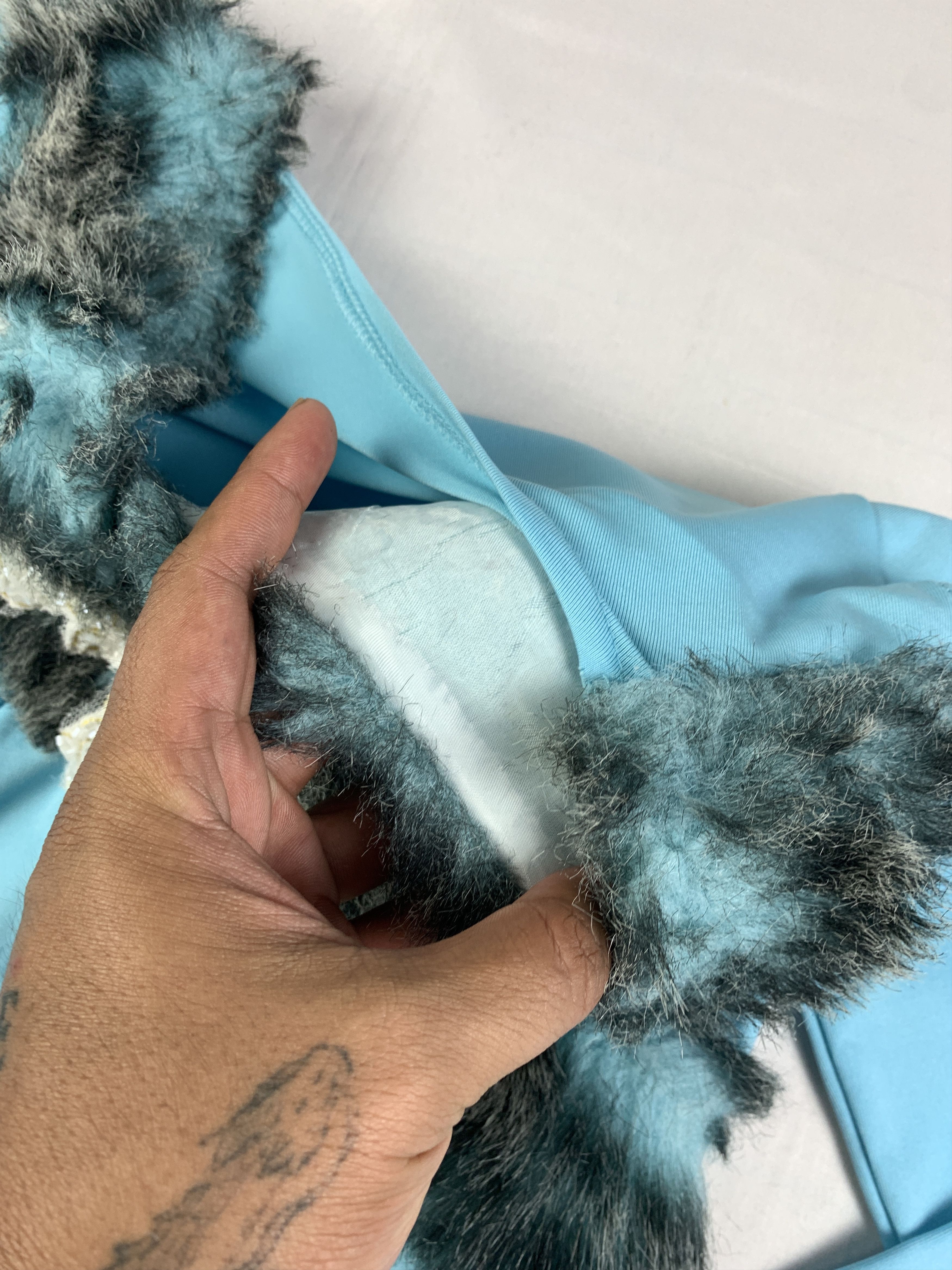 Japanese Brand Baby Blue Faux Fur Asymmetrical Elastane Top (S to M) Size S / US 4 / IT 40 - 6 Thumbnail