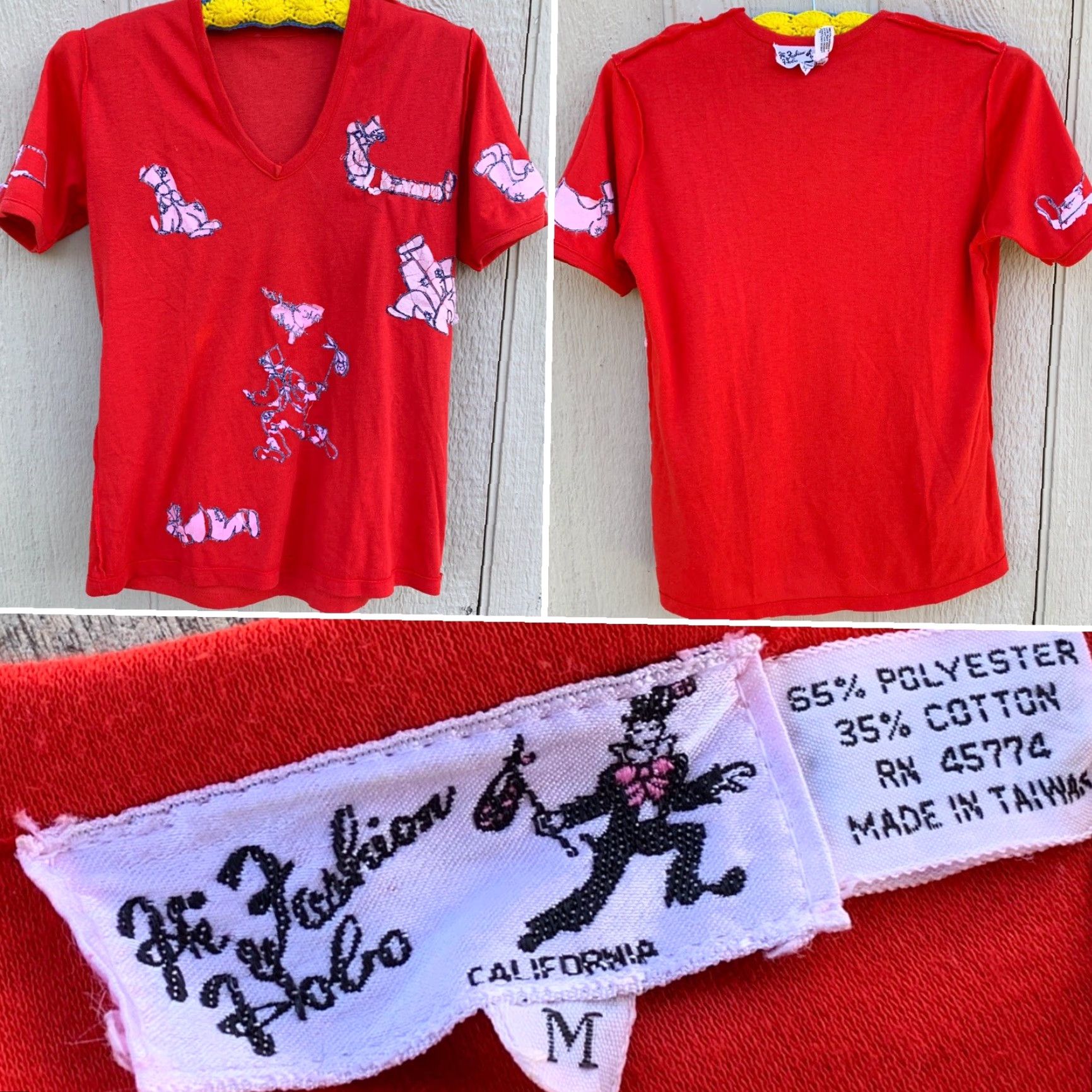 Vintage VINTAGE Hi Fashion Hobo California V Neck Tee Ladies M Red Embroidered 60s 70s 80s Shirt Mens Womens Size M / US 6-8 / IT 42-44 - 7 Thumbnail