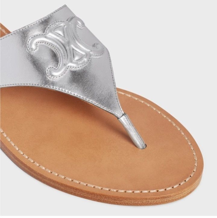 Celine o1bcso1str0724 Triomphe Thong 05 Metallic Calfskin in Silver Size US 6 / IT 36 - 2 Thumbnail