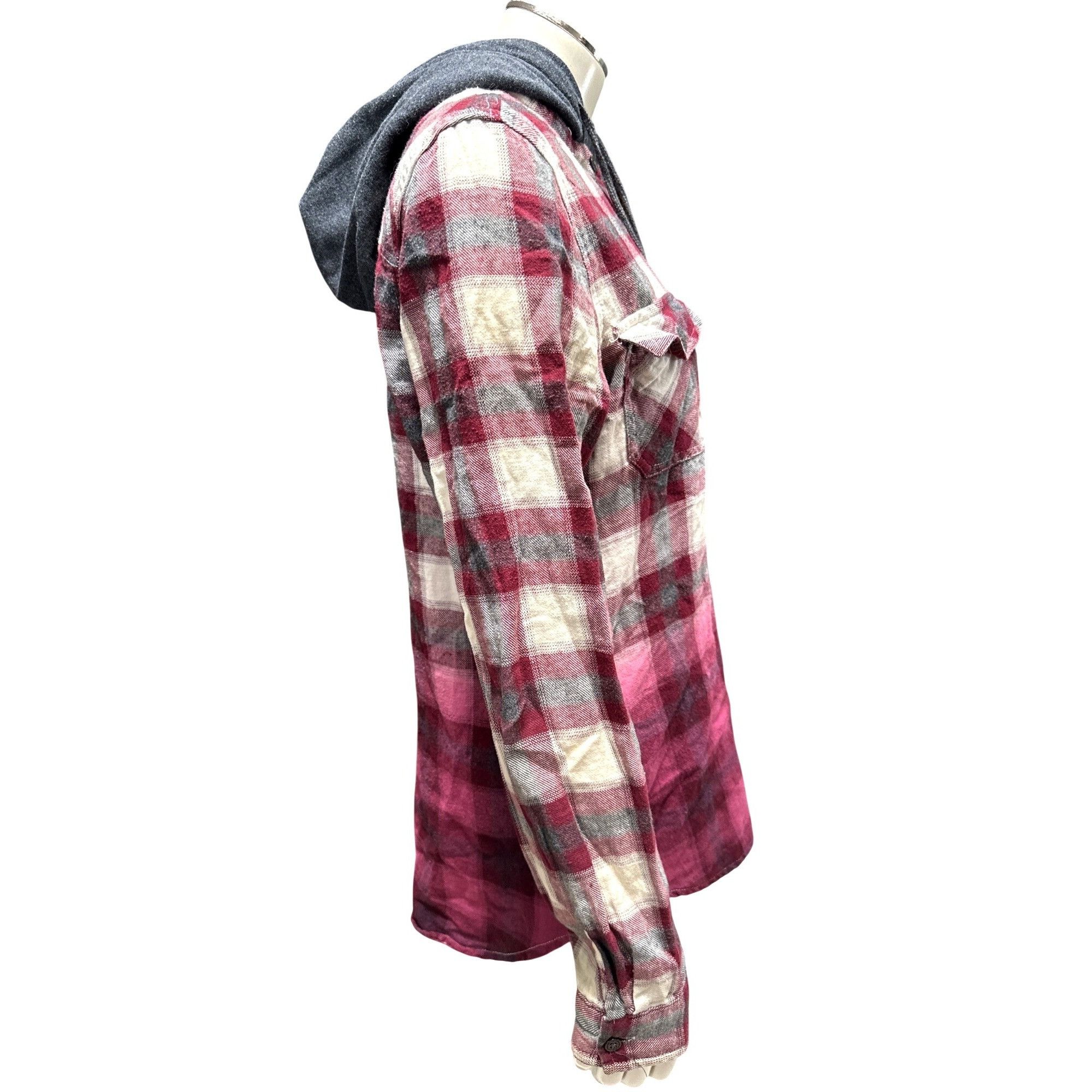 Empyre Empyre Hooded Plaid Flannel Shirt Jacket Burgundy Gray Ombre Size S / US 4 / IT 40 - 6 Thumbnail