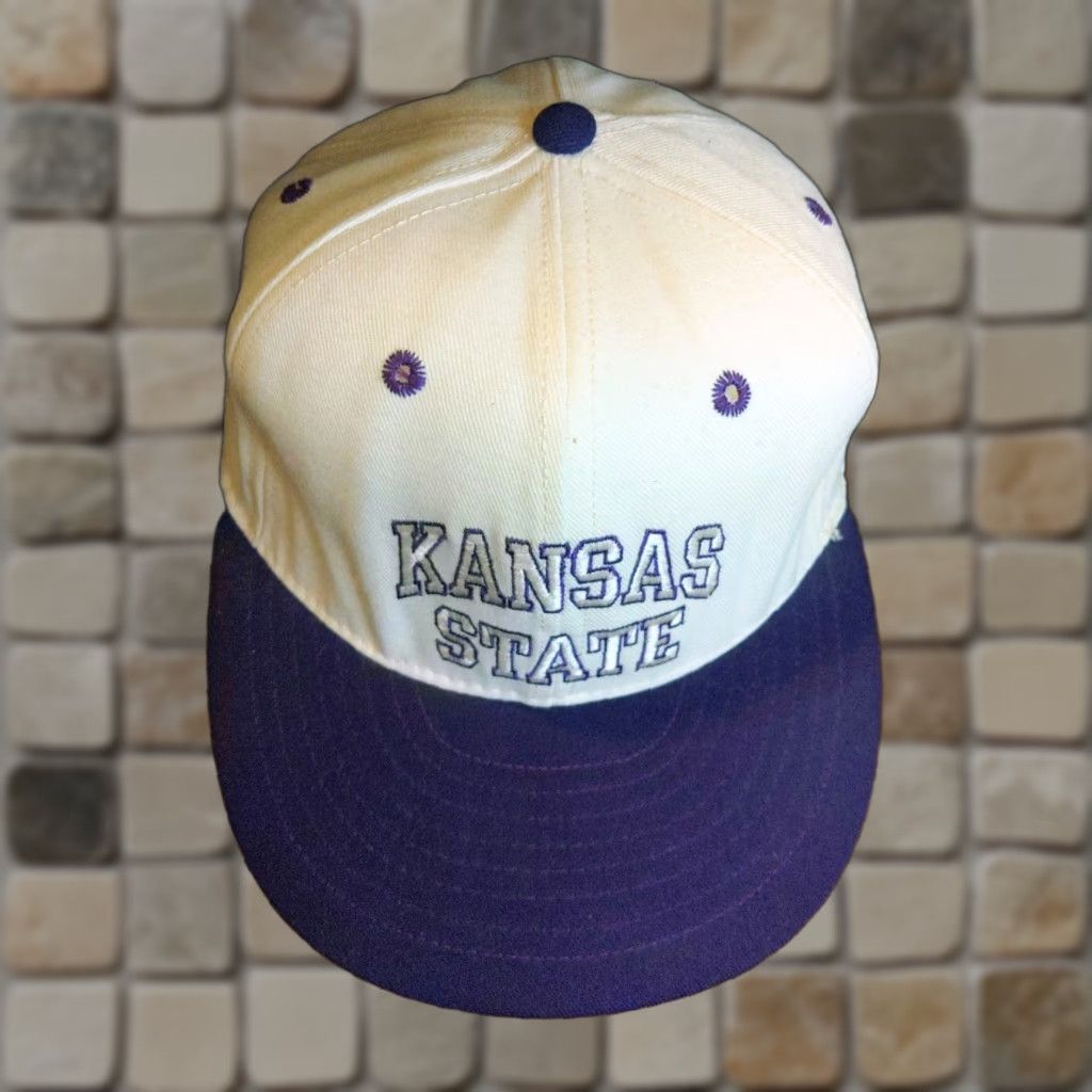 Vintage VINTAGE Kansas State Wildcats Baseball Cap USA Made Pro Line Adult Size 7 3/8 White Cotton Canvas Hat Mens Size ONE SIZE - 1 Thumbnail