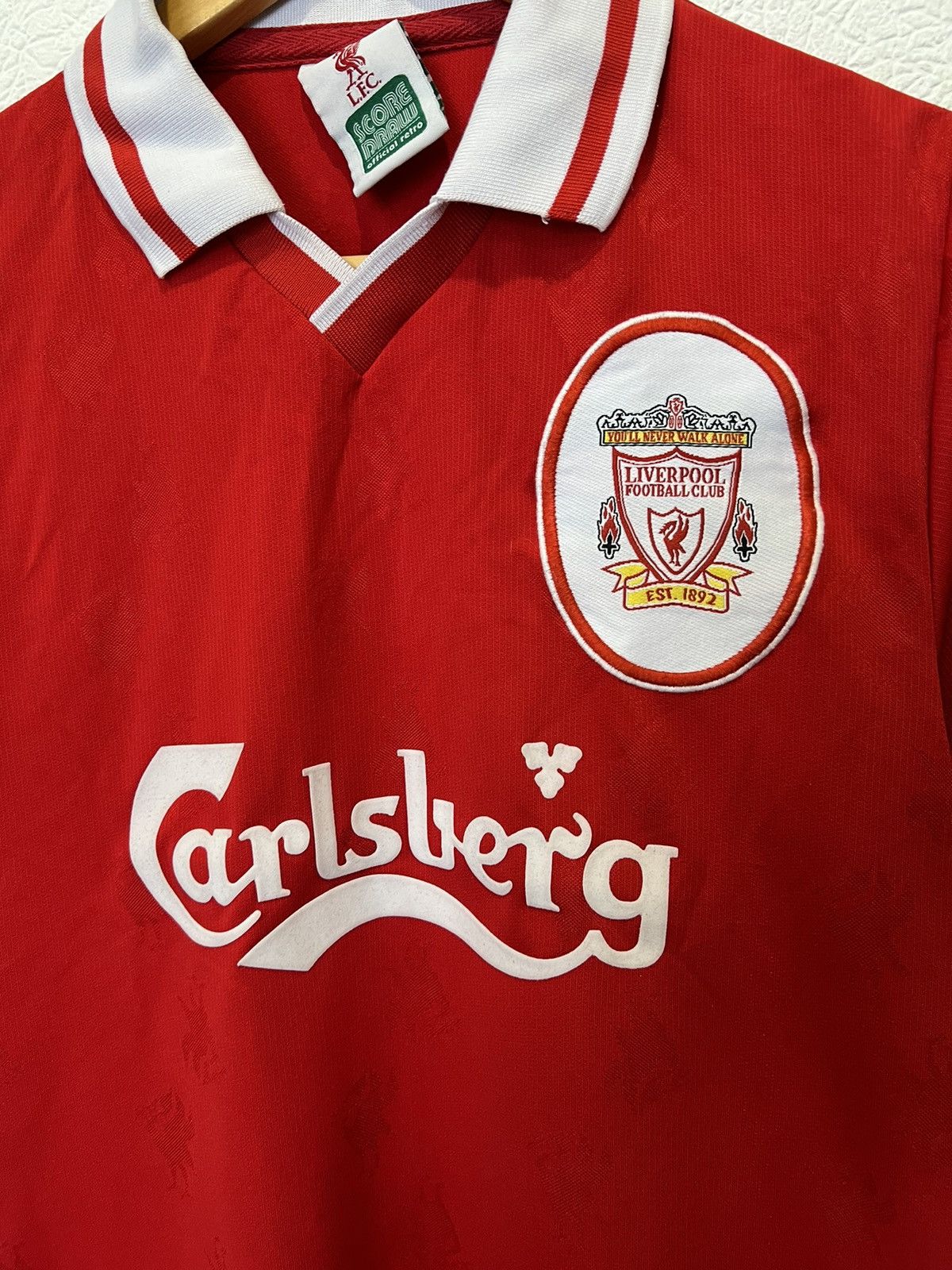 Vintage Liverpool 1996/1997 Home Soccer Jersey Football Score Draw Size US S / EU 44-46 / 1 - 2 Thumbnail