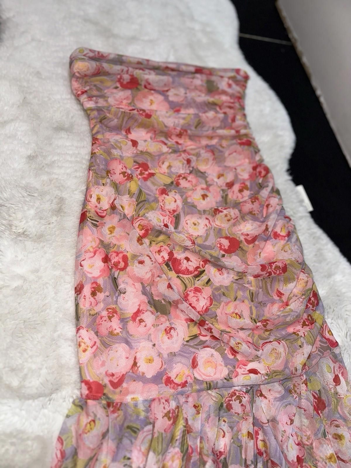 Zara Zara Pink Floral Tulle Asymetric Dress Size M / US 6-8 / IT 42-44 - 3 Thumbnail