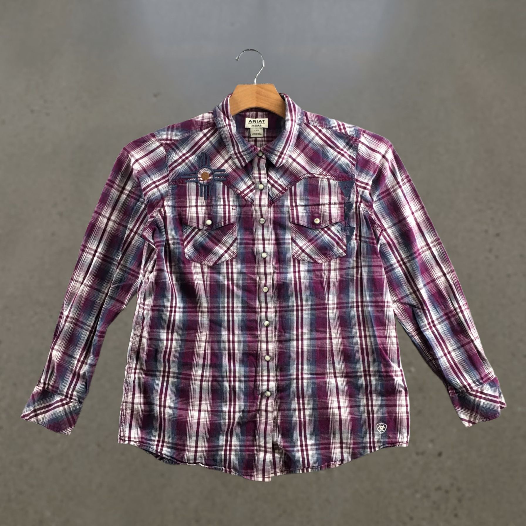 Ariat Ariat REAL Shirt Womens L Purple Blue Plaid Western Snap Button Zia Embroidery Shirt Size L / US 10 / IT 46 - 1 Thumbnail