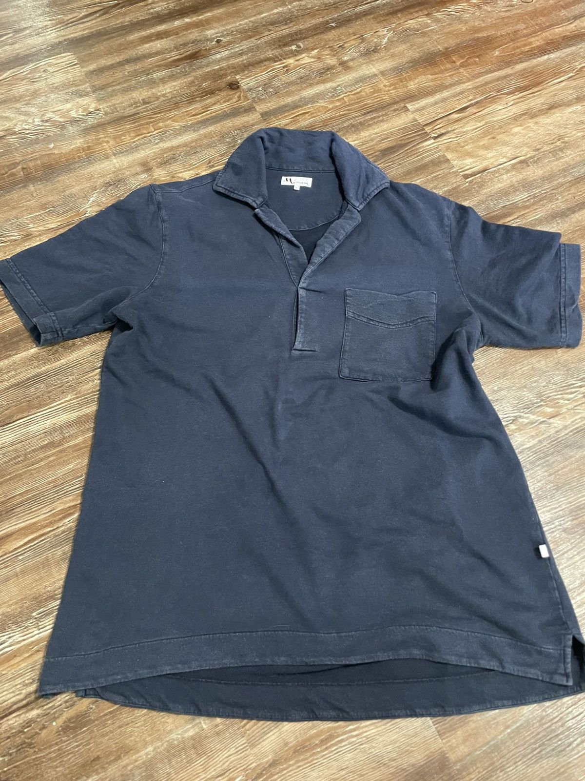 Doppiaa Aadeo Open Collar Polo Shirt Navy Blue Garment Dyed Washed Size US M / EU 48-50 / 2 - 1 Thumbnail