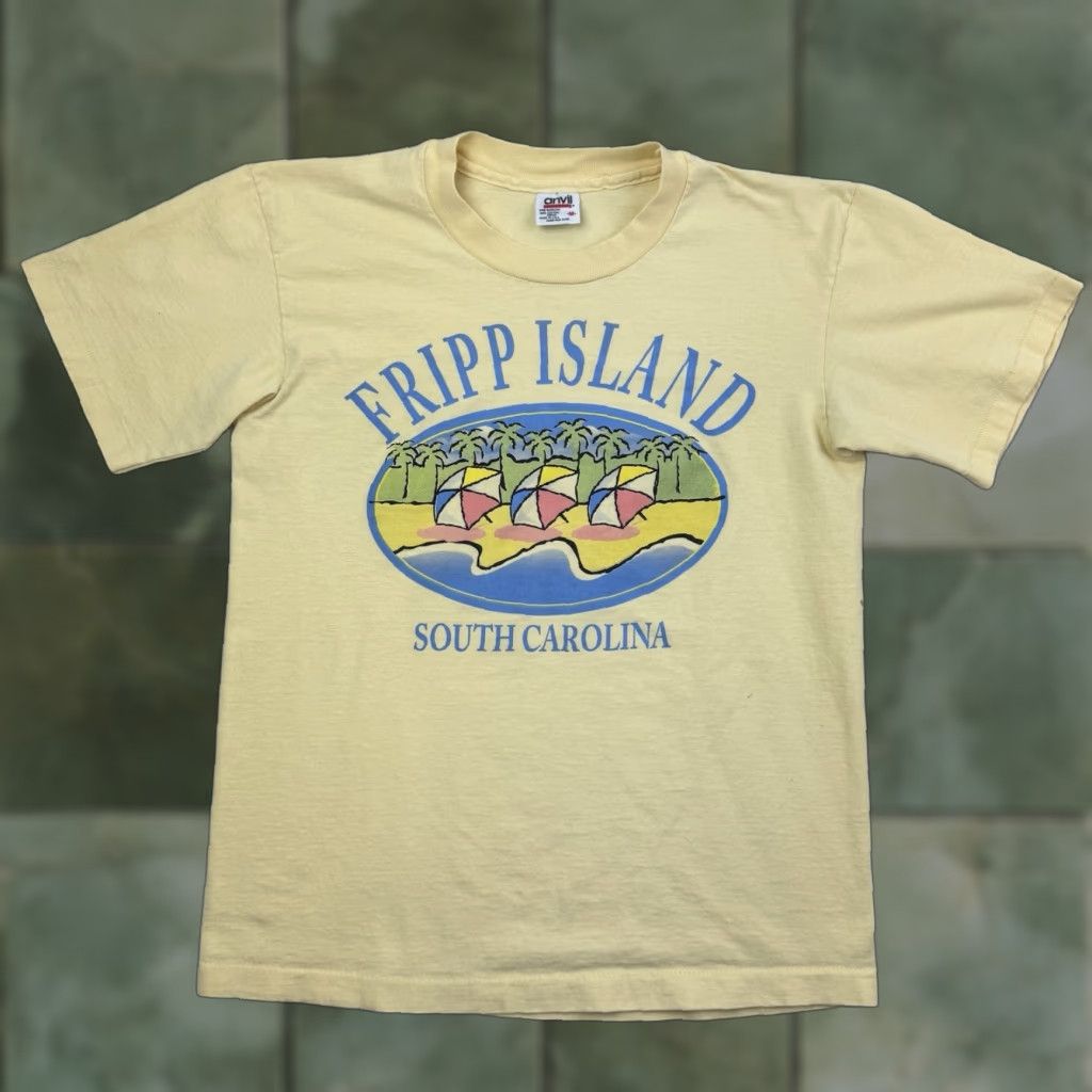 Anvil VINTAGE Fripp Island T Shirt Adult Medium Yellow 90s Beach USA Men Shirt Size US M / EU 48-50 / 2 - 1 Thumbnail
