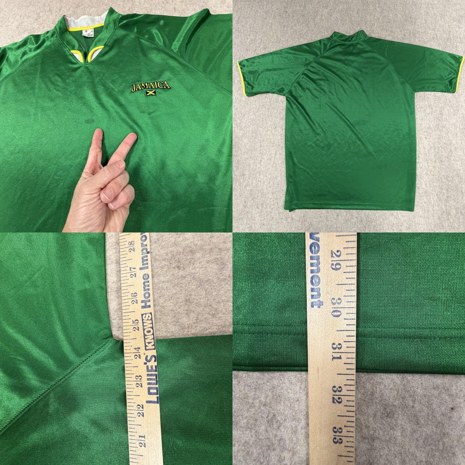 Vintage Jamaica Jersey Mens 2XL Green Embroidered Flag Raglan V-Neck Island Style Shirt Boys? Size US XXL / EU 58 / 5 - 8 Thumbnail