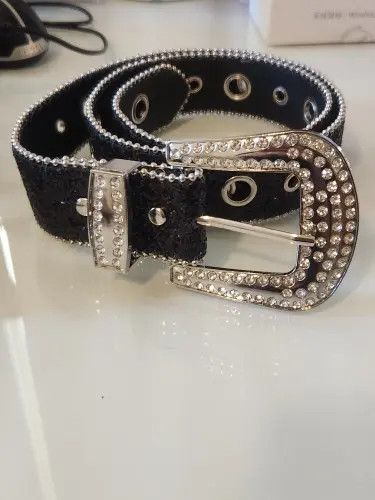 Japanese Brand × Leather Fairy Black Silver Metal Buckle Rhinestones Belt Y2k Size ONE SIZE - 1 Thumbnail