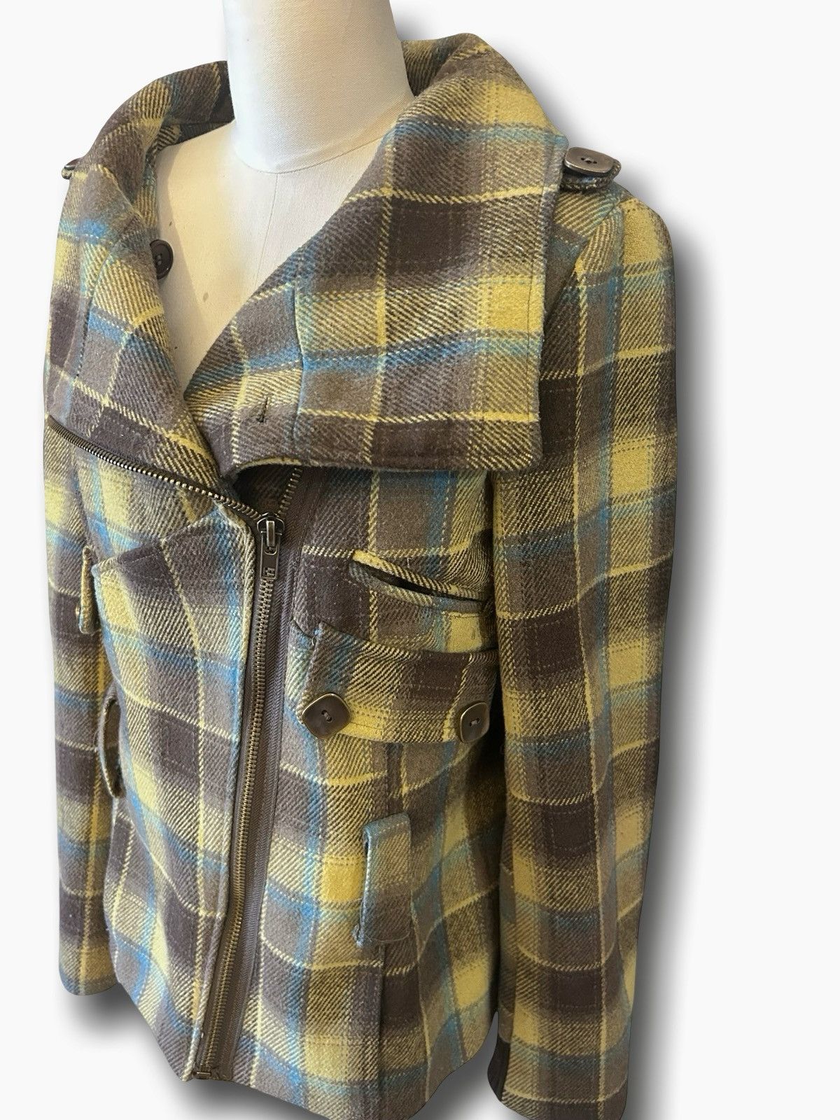 Other Daytrip Plaid Asymmetrical Pea Coat Size L / US 10 / IT 46 - 2 Thumbnail