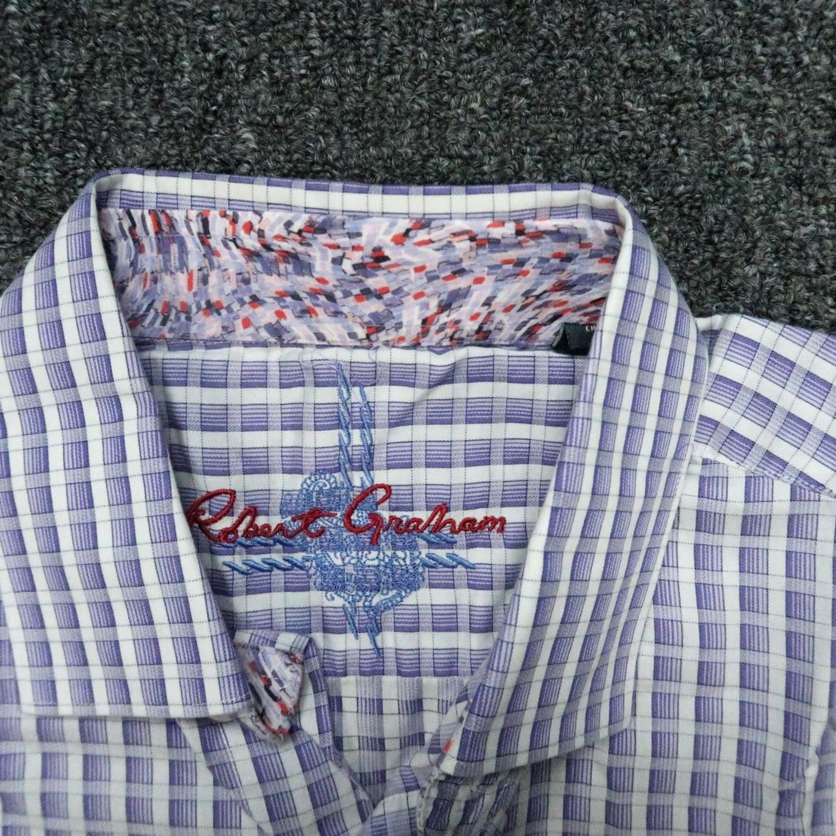 Robert Graham Robert Graham Shirt Men Medium Purple White Check Flip Cuff Long Sleeve Button Size US M / EU 48-50 / 2 - 3 Thumbnail