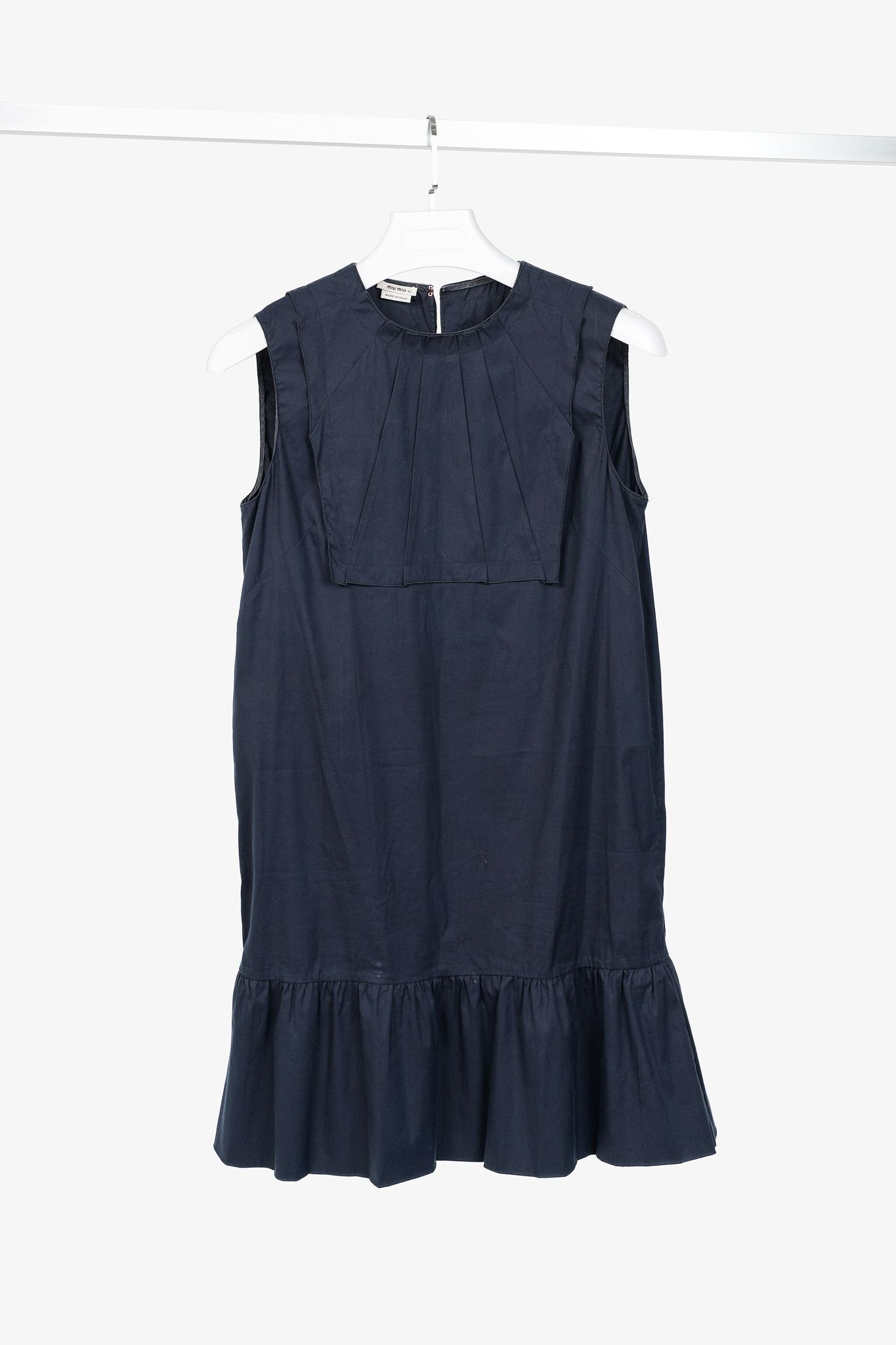 Miu Miu Miu Miu Navy Cotton Ruffled-Hem Mini Dress Size S / US 4 / IT 40 - 1 Thumbnail