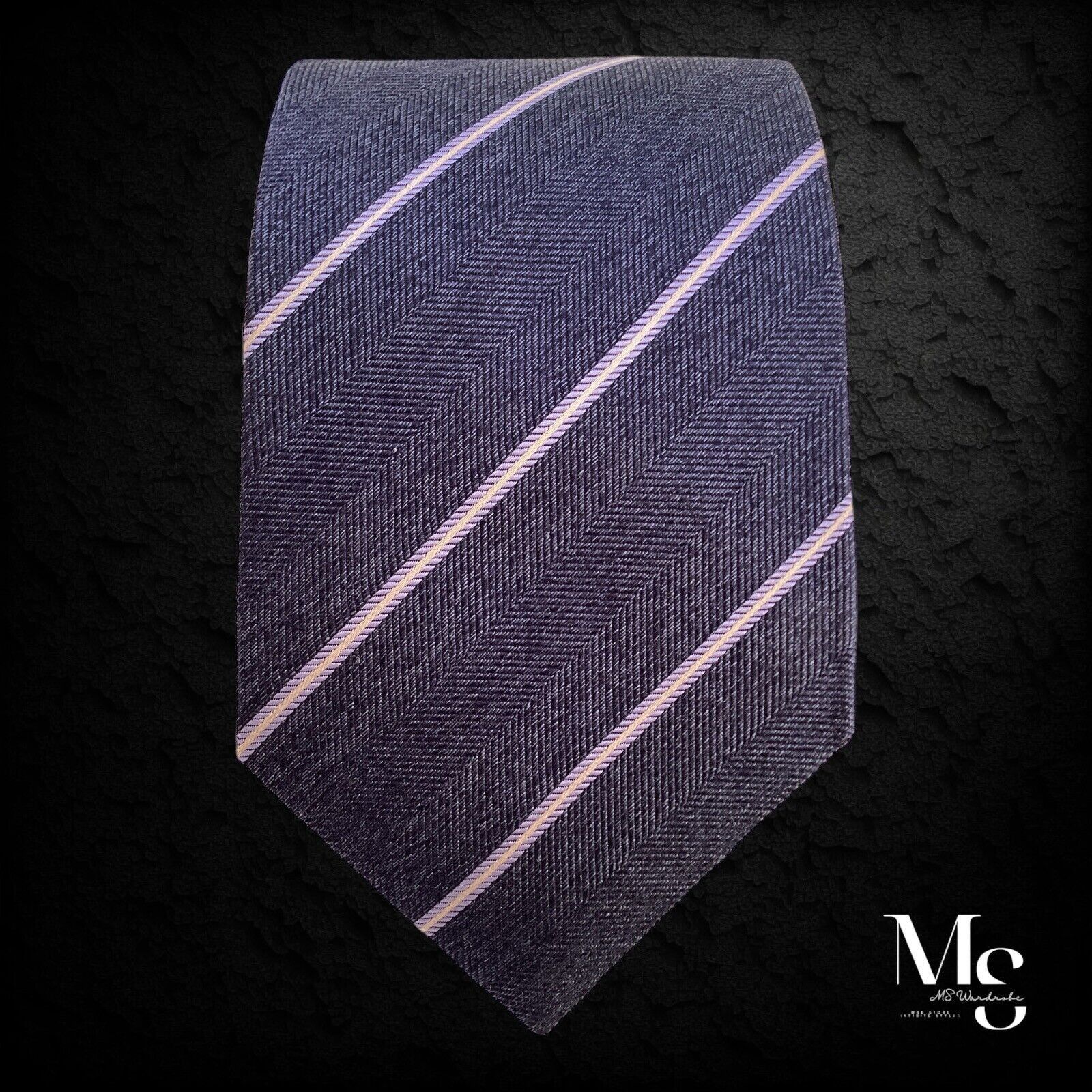 Isaia ISAIA NAPOLI 7 FOLD Navy Striped Silk Tie Hand Made In Italy Size ONE SIZE - 6 Thumbnail