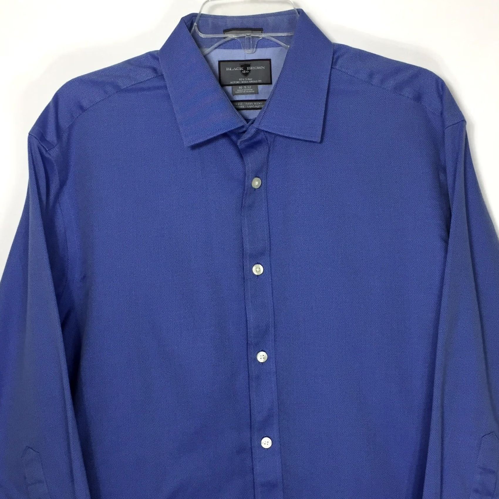 Vintage Black Brown 1826 Shirt Mens 16.5 Slim Blue Long Sleeve Button Up Non-Iron Shadowed Button-Up Style Size US XL / EU 56 / 4 - 3 Thumbnail