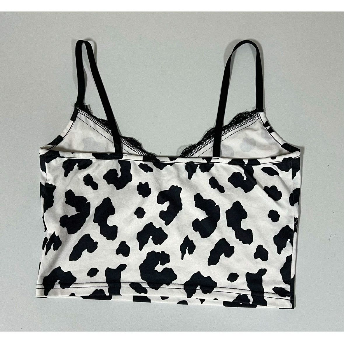 Vintage Black White Cow Print Lace Crop Top T-Shirt Cami Size M 🐄 Size M / US 6-8 / IT 42-44 - 3 Thumbnail