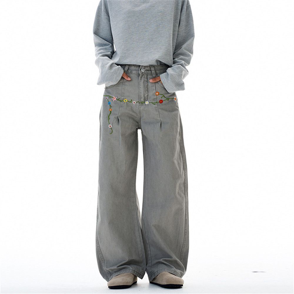 Vintage Men's floral embroidered retro washed distressed trousers Size US 32 / EU 48 - 1 Thumbnail