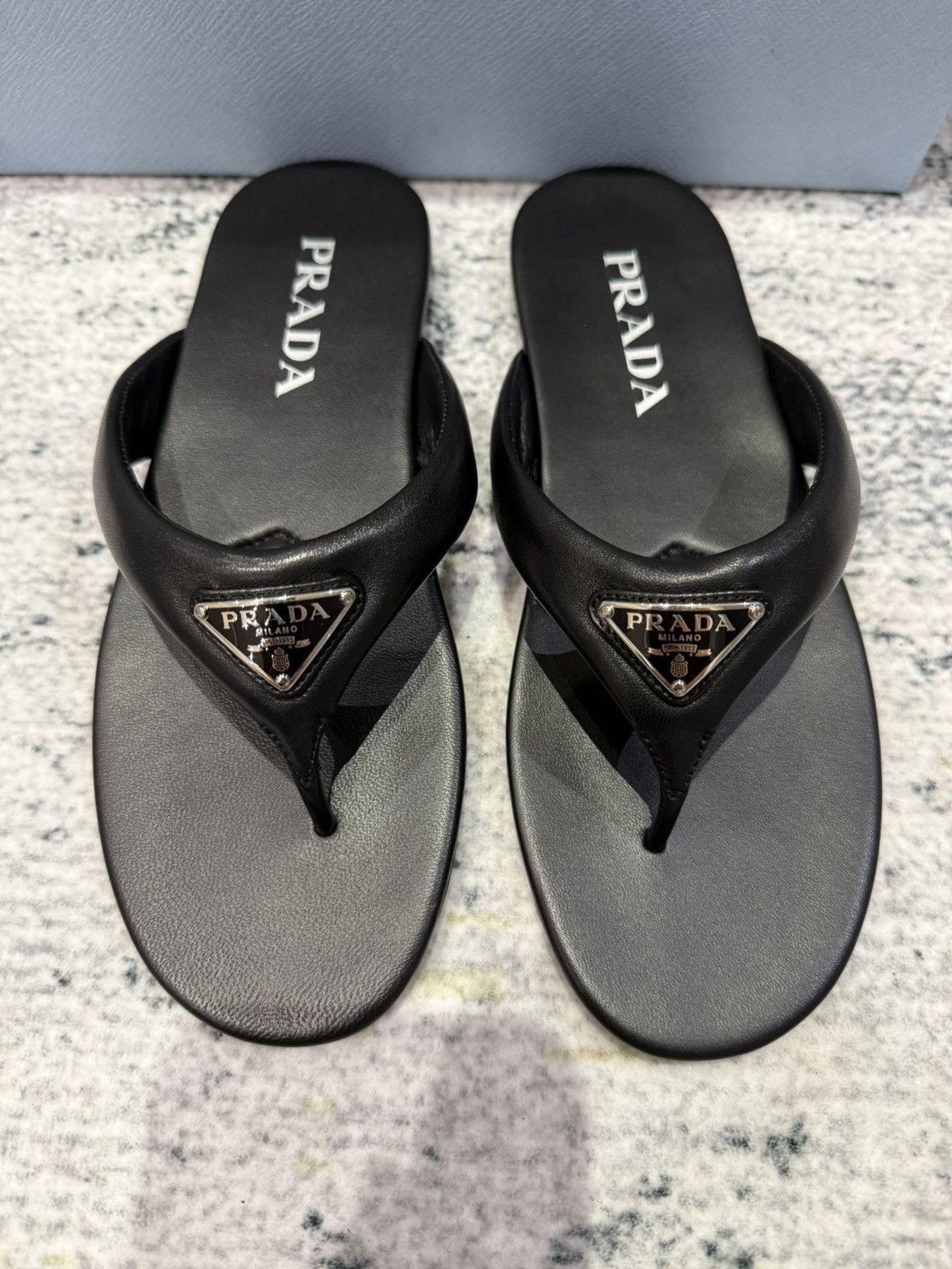 Prada Prada triangle leather flip flops Size US 5 / IT 35 - 1 Thumbnail