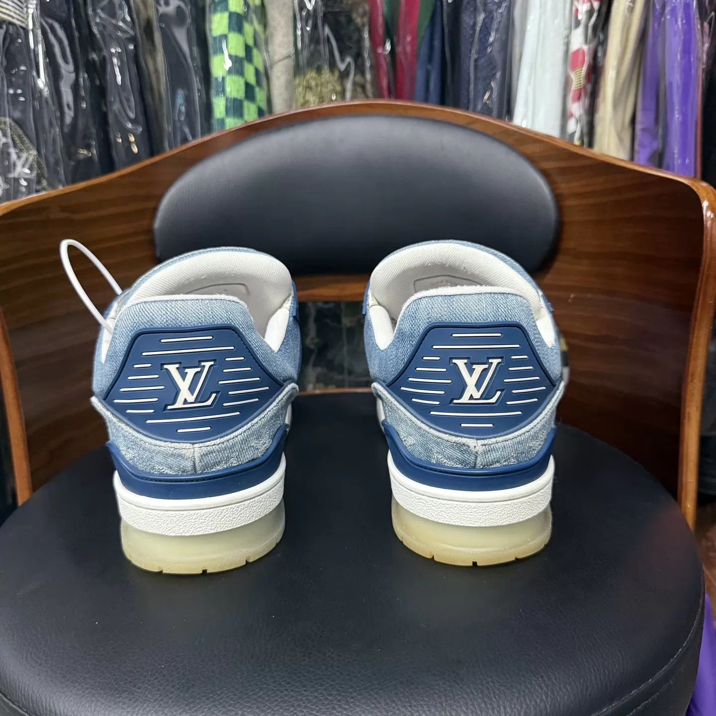 Louis Vuitton LV Trainer Blue/White Denim All Over Print US8 Size US 9 / EU 42 - 3 Thumbnail