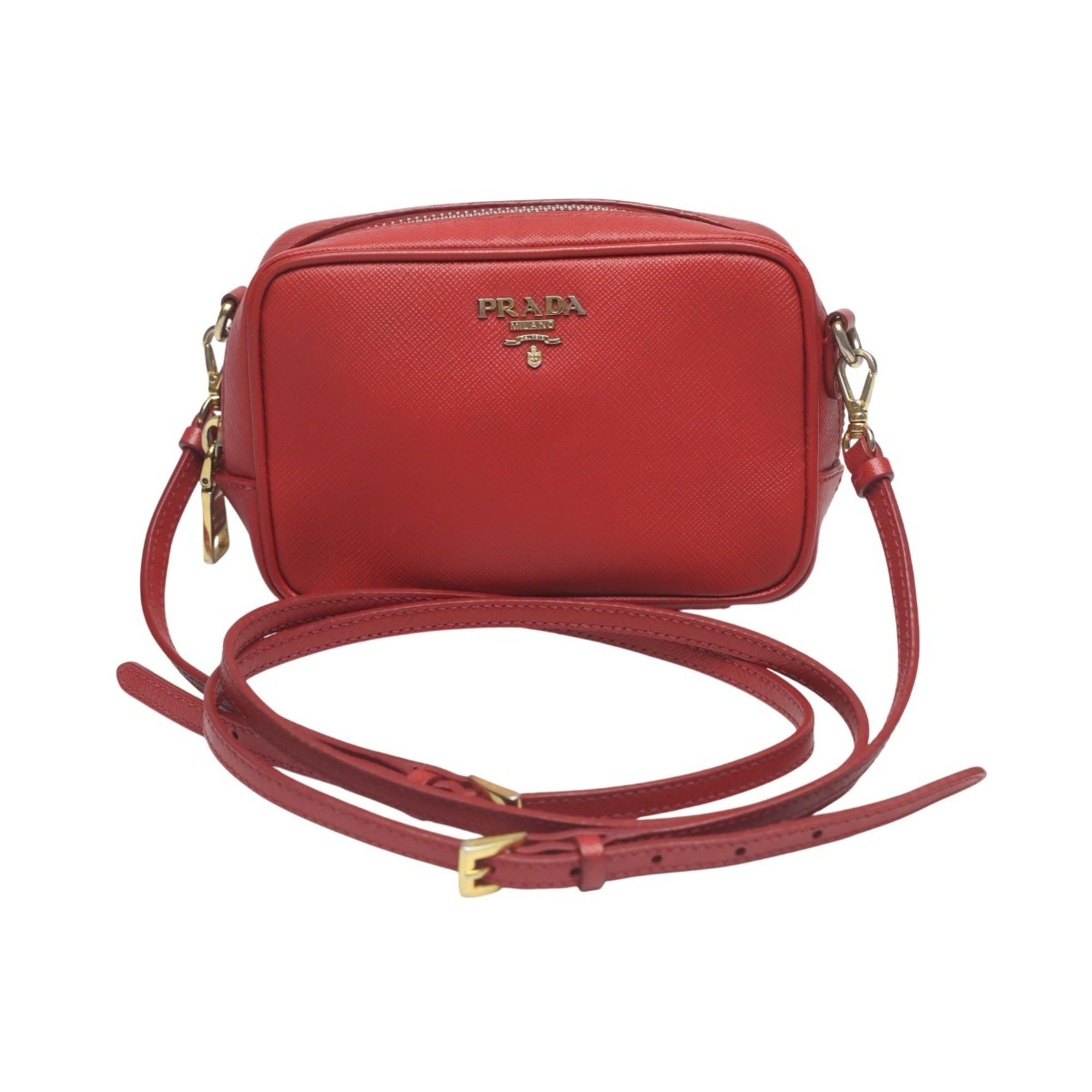 Prada Vitello Phoenix Leather Shoulder Bag Camera Red 1N1674