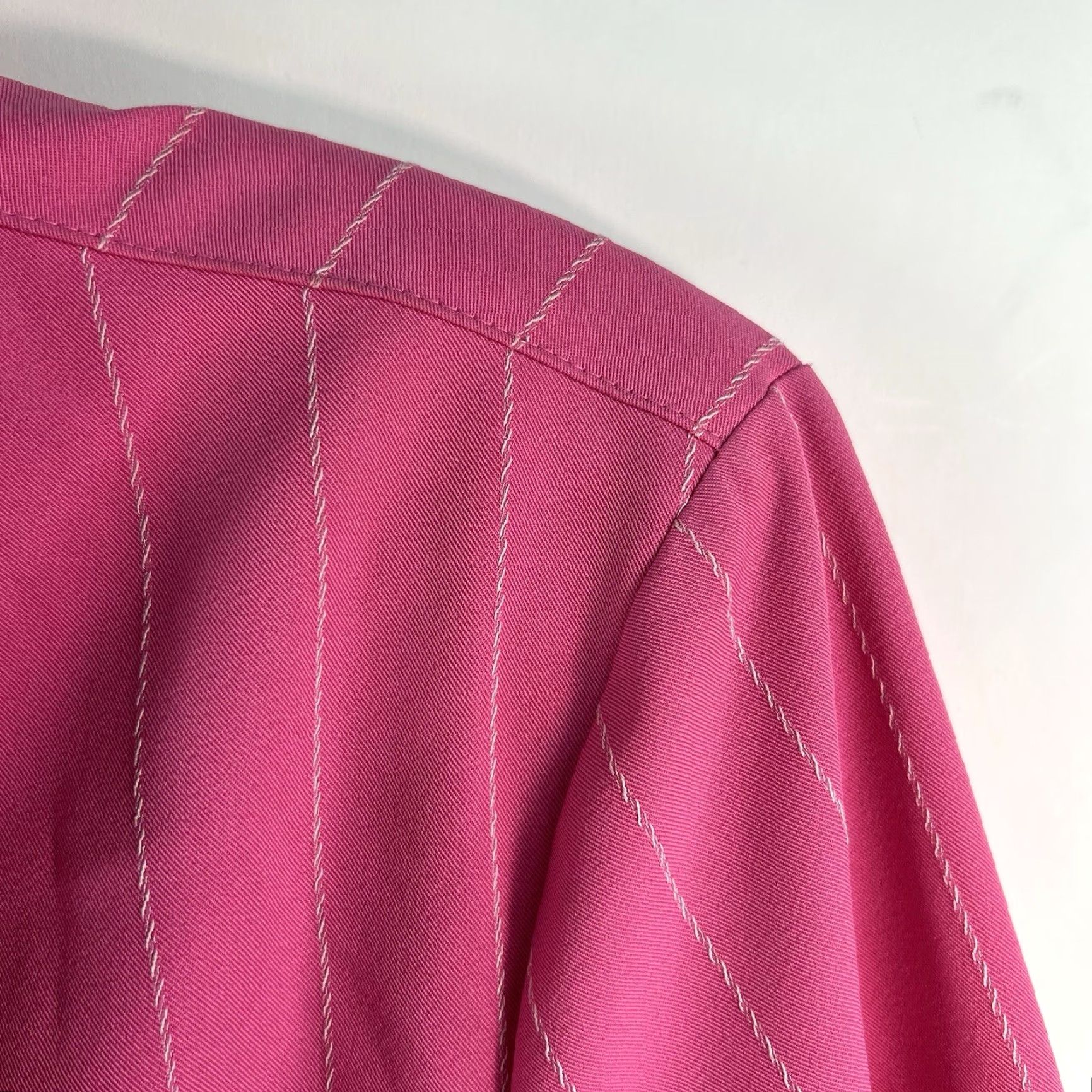 Vintage VINTAGE IC Collection Blazer Women XL Pink Striped Notch Lapel One-Button Single-Breasted Twill Cotton Blend Jacket Blazer Size XL / US 12-14 / IT 48-50 - 2 Thumbnail