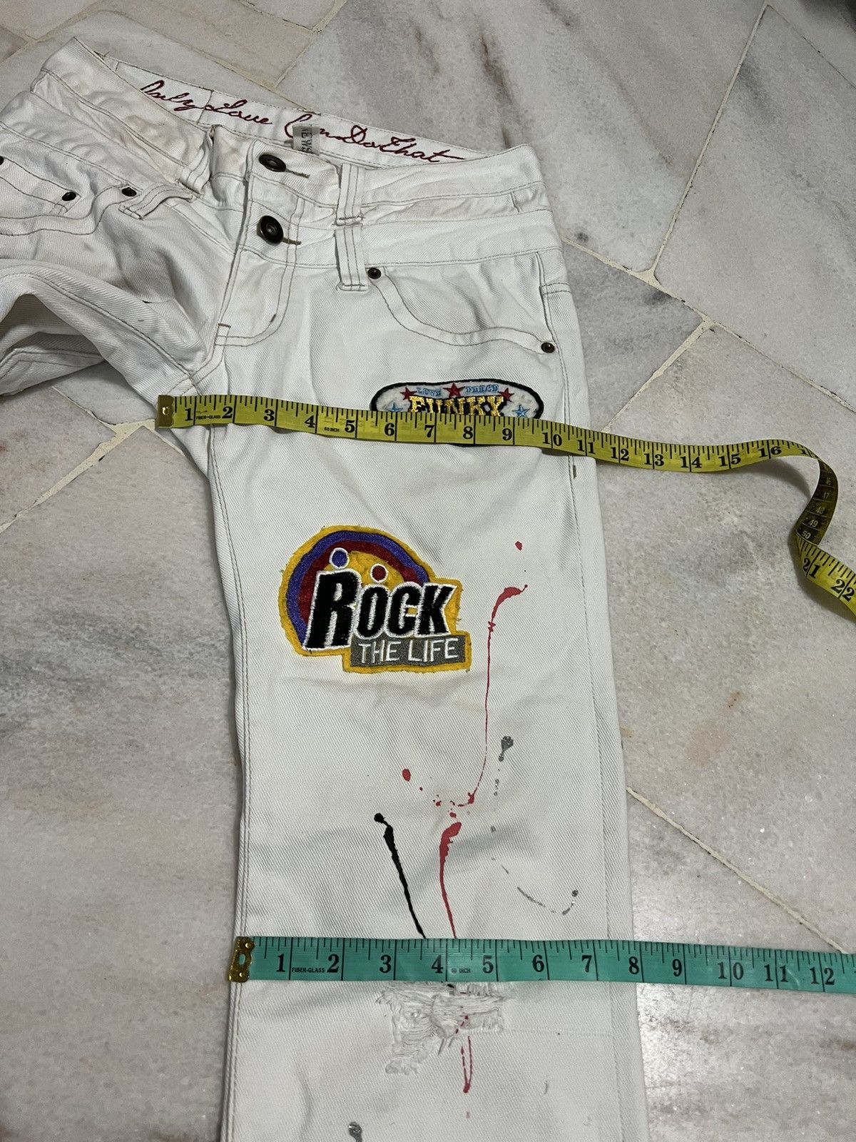 Band Tees × Japanese Brand DAILY NEWS DISTRESSED PATCWORK ROCK DENIM Size US 30 / EU 46 - 18 Thumbnail