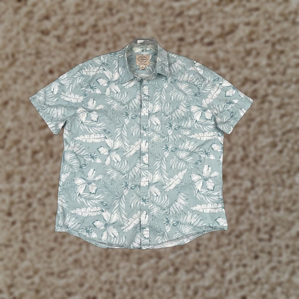 Vintage St. John's Bay Shirt Men 2XL Blue Floral Leaf Hawaiian Cotton Blend Stretch Button-Up Short Sleeve Holiday Casual Mens Size US XXL / EU 58 / 5 - 1 Thumbnail