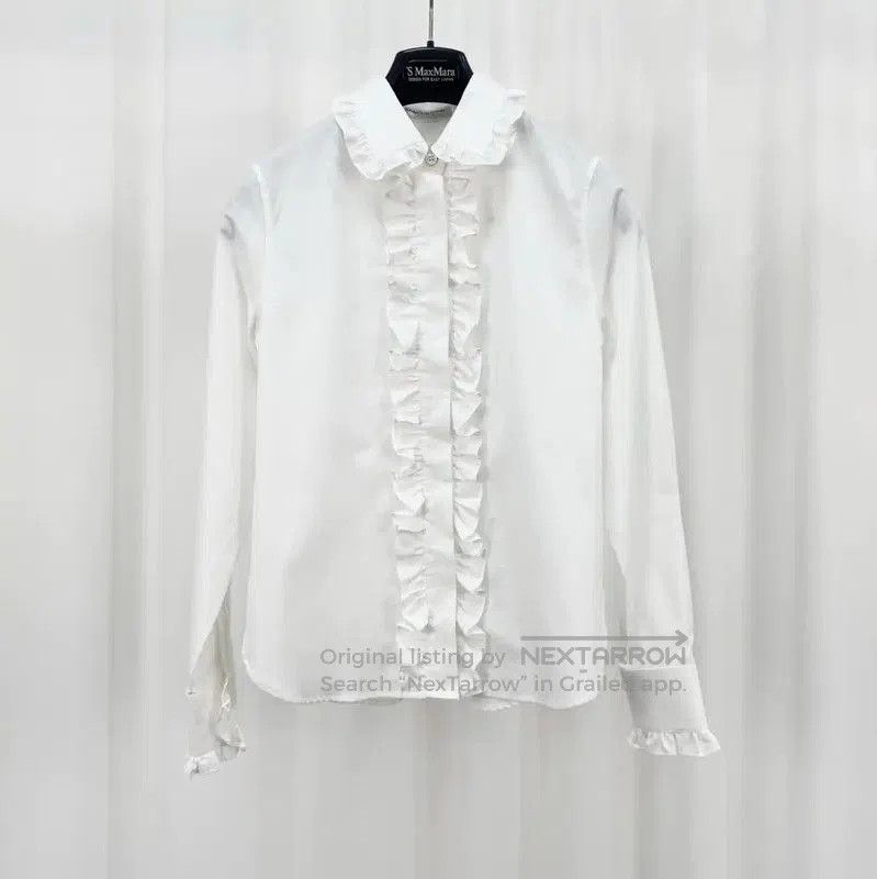 Yves Saint Laurent YSL White Ruffled Long Sleeve Shirt for Women . Size XS / US 0-2 / IT 36-38 - 1 Thumbnail