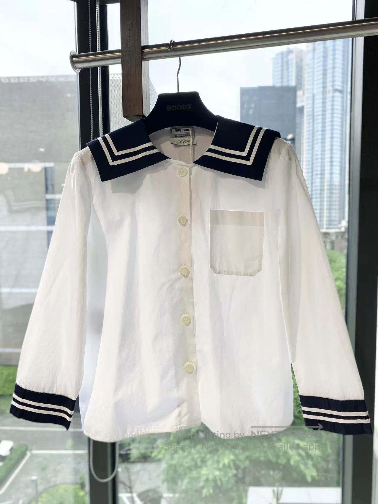 Miu Miu Miu Miu Navy collar long-sleeved shirt| Size XS / US 0-2 / IT 36-38 - 2 Thumbnail