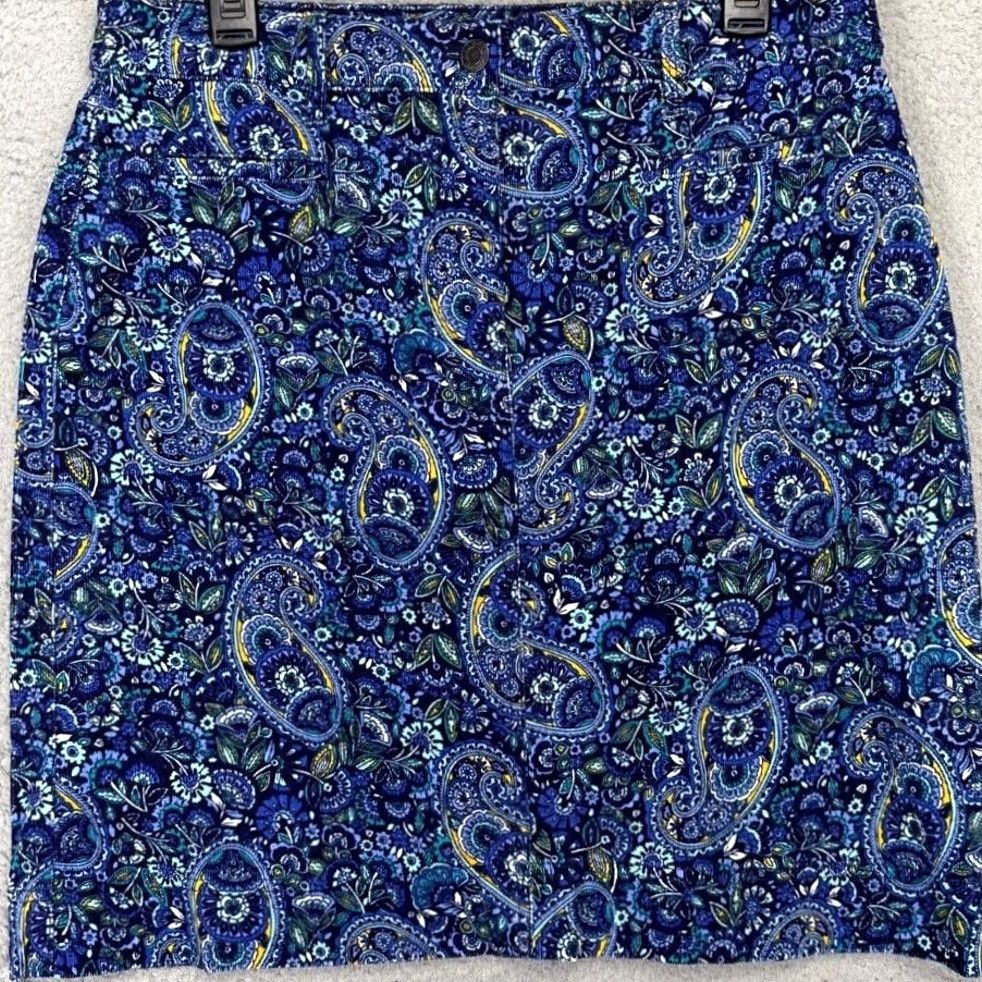 Talbots Talbots Skirt Womens 10P Petite Blue Paisley Corduroy Pencil Mini Stretch Ladies Females Women Casual Size 32" / US 10 / IT 46 - 2 Thumbnail