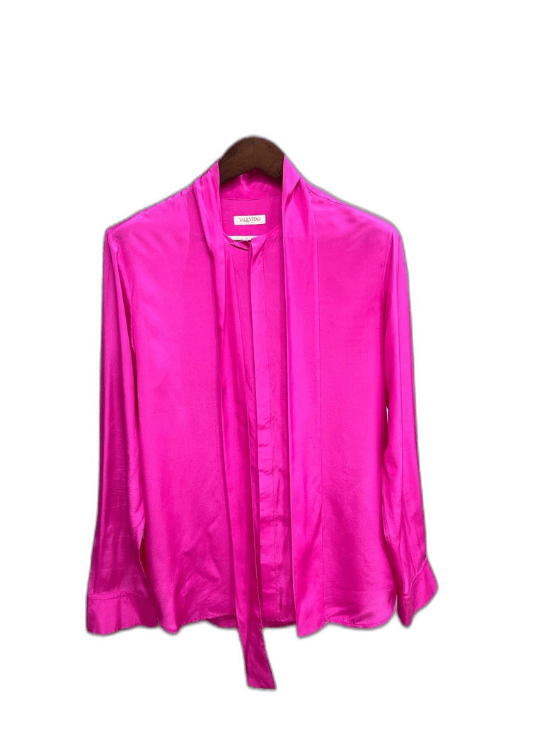 Valentino Pink Silk Tie Neck Blouse