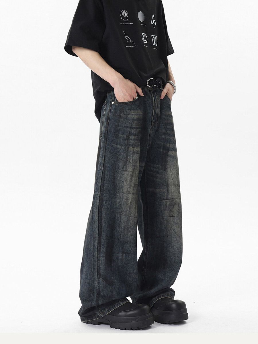Vintage Men's American Retro Loose Straight Dirty Washed Jeans Size US 32 / EU 48 - 3 Thumbnail