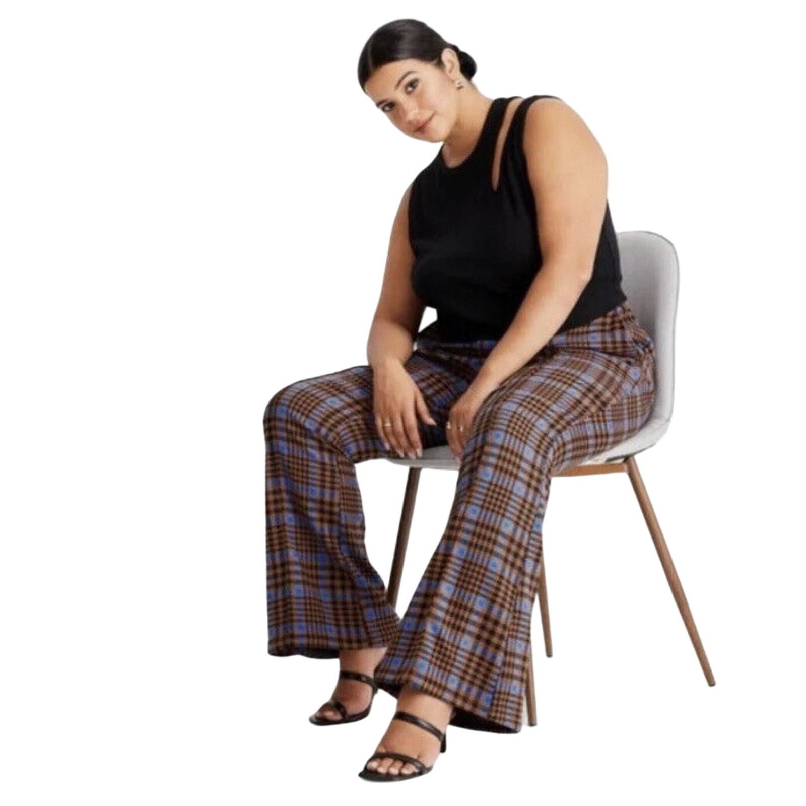 Other Future Collective Houndstooth Plaid High Rise Flare Pants 0 Size 25" / US 0 / IT 36 - 1 Thumbnail