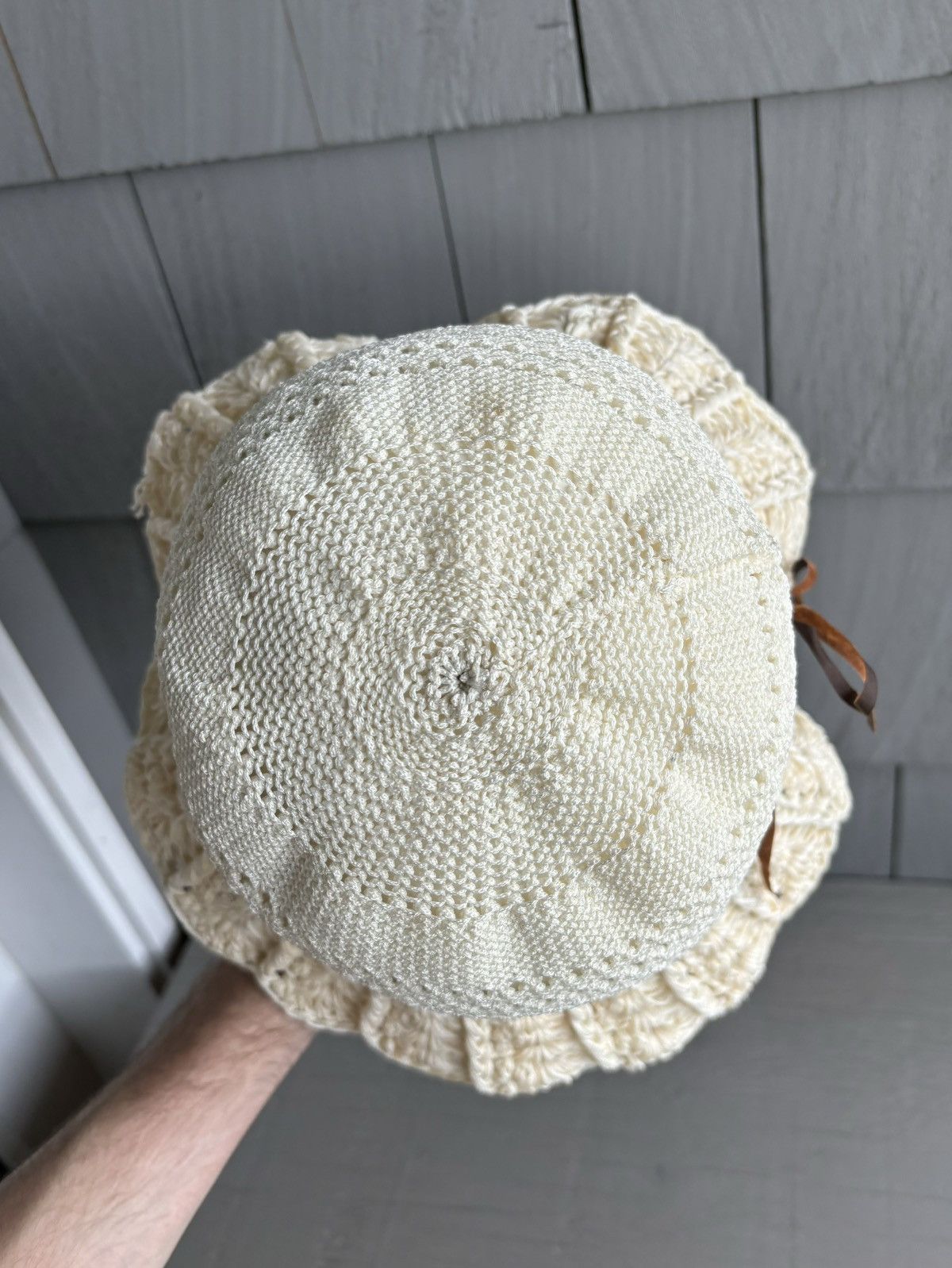 Handmade × Japanese Brand × Vintage Crochet Knit Bucket Hat 70s Vintage Sun Hat Lace Ribbon Mesh Size ONE SIZE - 5 Thumbnail
