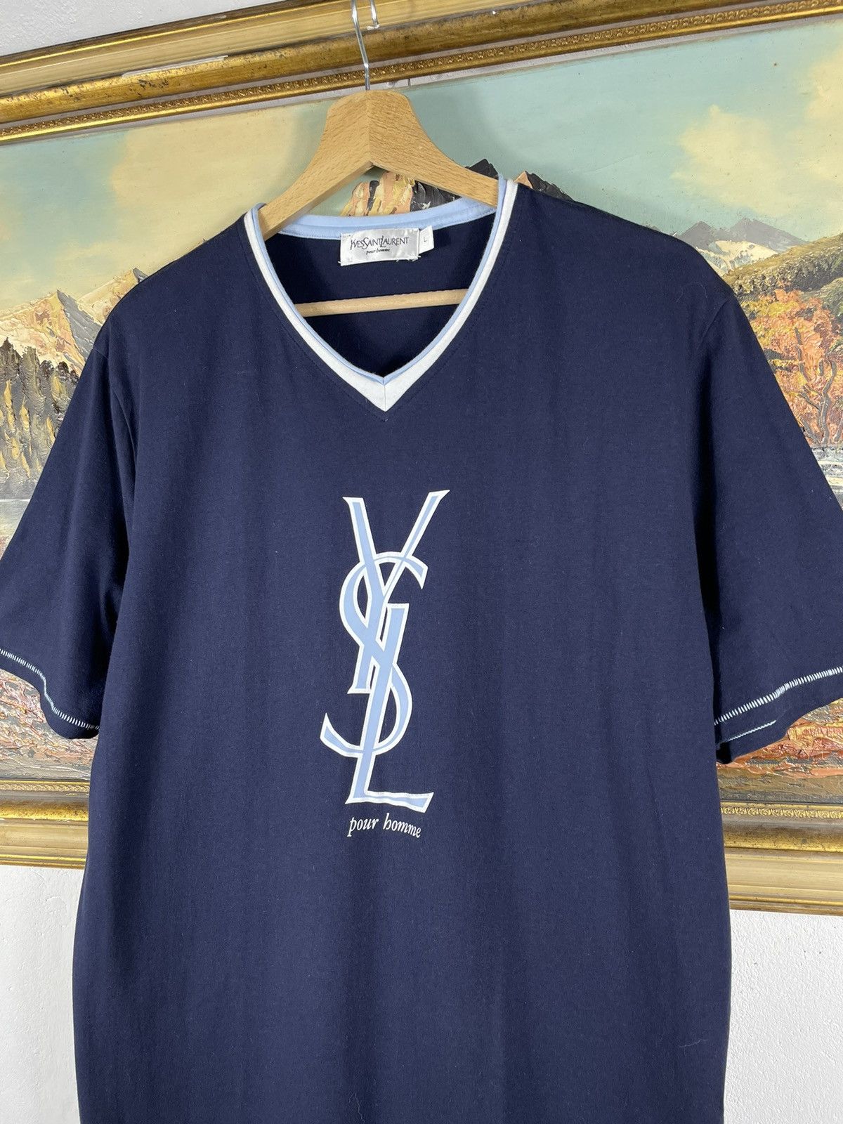 Vintage × Yves Saint Laurent Blue Navy Vintage Retro YSL Yves Saint Laurent t shirt tee Size US L / EU 52-54 / 3 - 4 Thumbnail