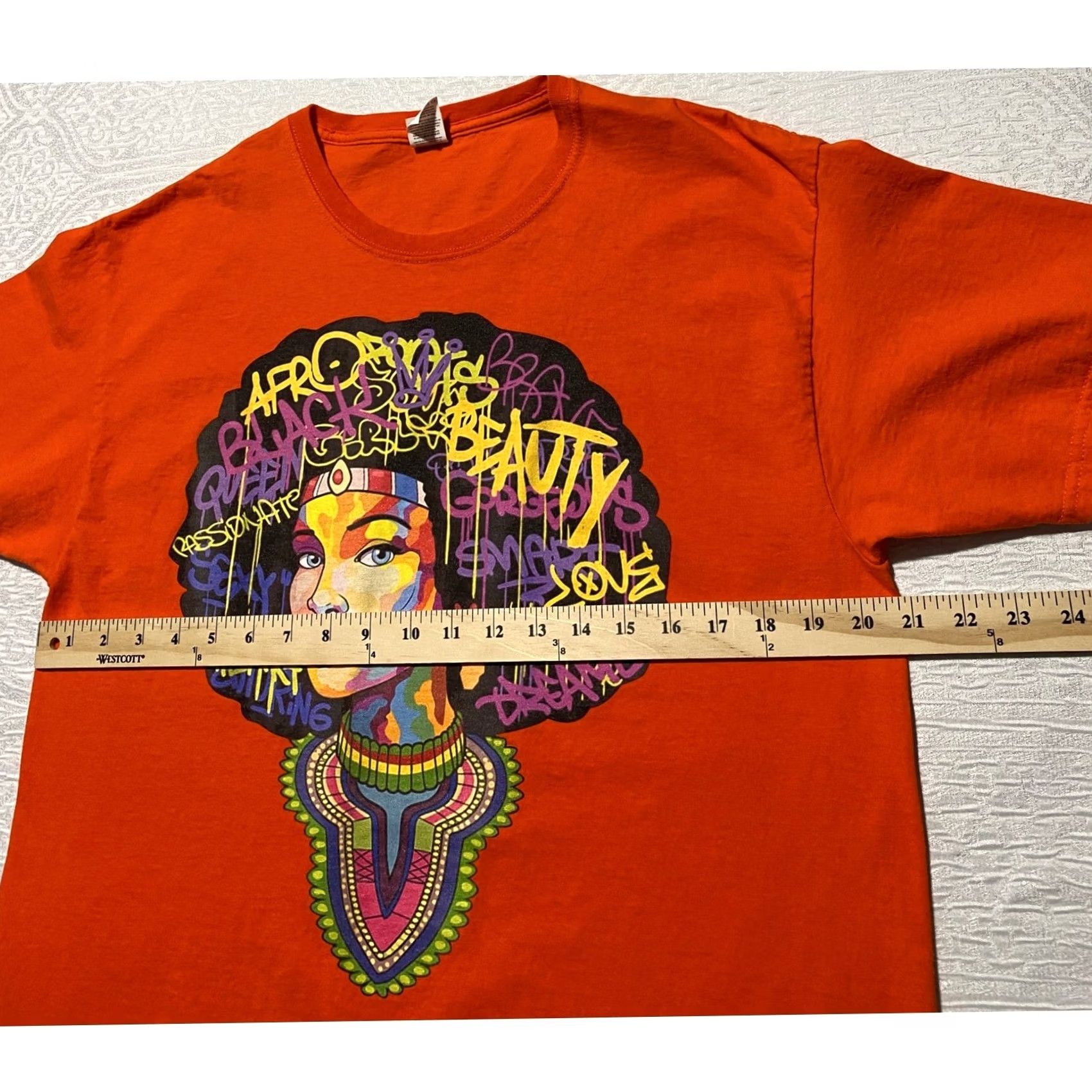 Fruit Of The Loom Fruit of the Loom Orange Afrocentric Black Beauty Graphic T-Shirt Large Cotton Size US L / EU 52-54 / 3 - 5 Thumbnail