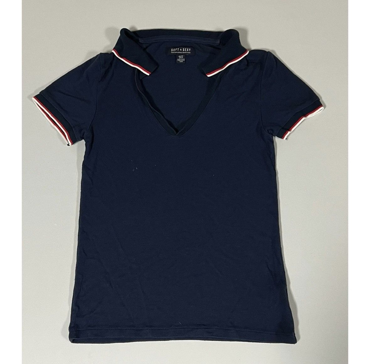 American Eagle Outfitters Navy Blue Red Collared Polo Shirt Top Blouse Tee Size XS ♥️✨ Size XS / US 0-2 / IT 36-38 - 2 Thumbnail