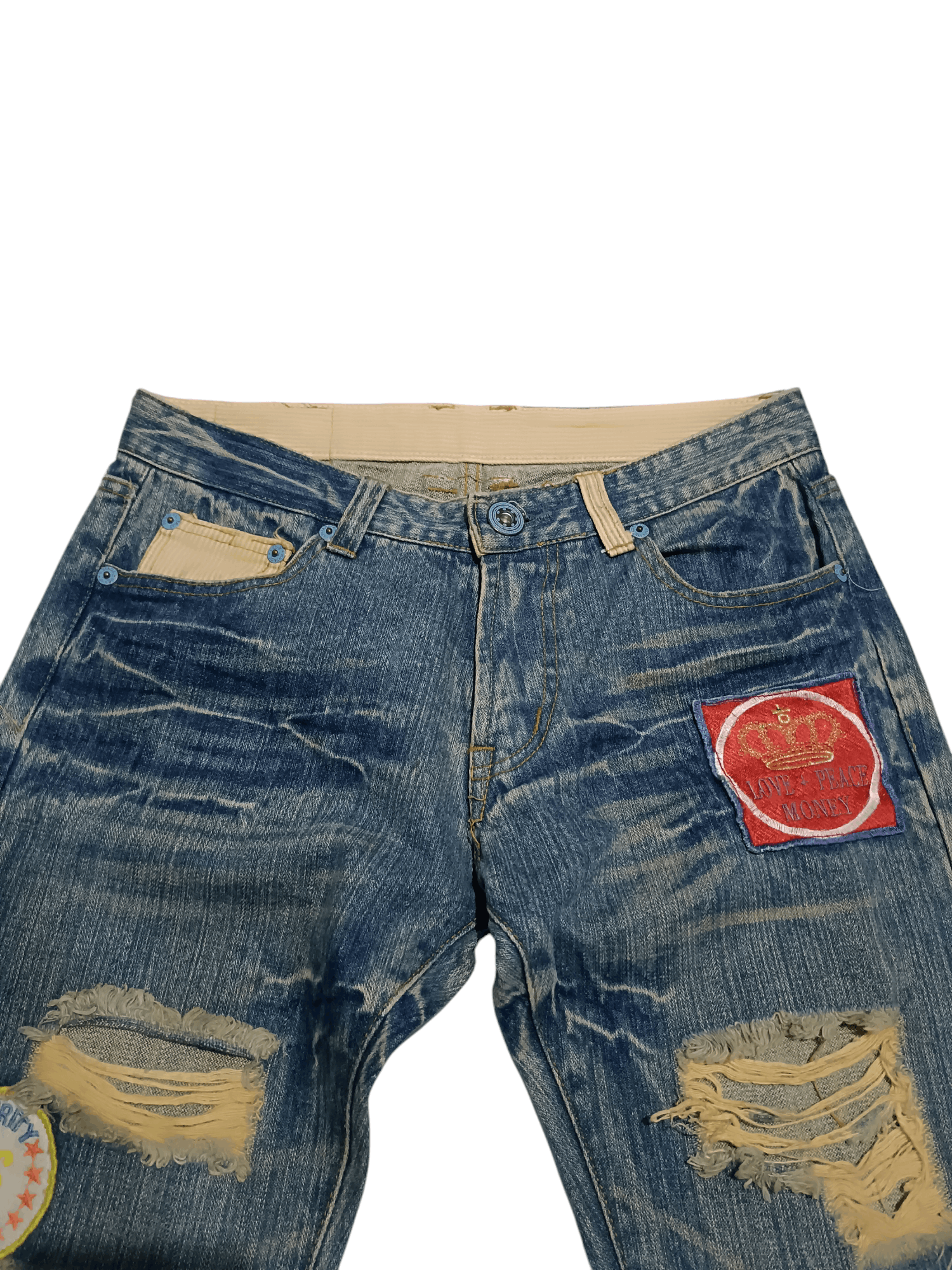 Japanese Brand × Vintage Distressed Denim Jeans Glitter Paint Hate War Size US 31 - 8 Thumbnail
