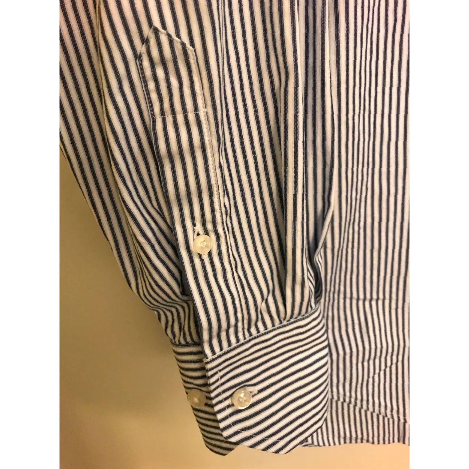 Vintage VINTAGE 37 14.5 Trussini Camicie Blue White Striped Long Sleeve Button Down 100% Cotton Mens Shirt Size 36R - 5 Thumbnail