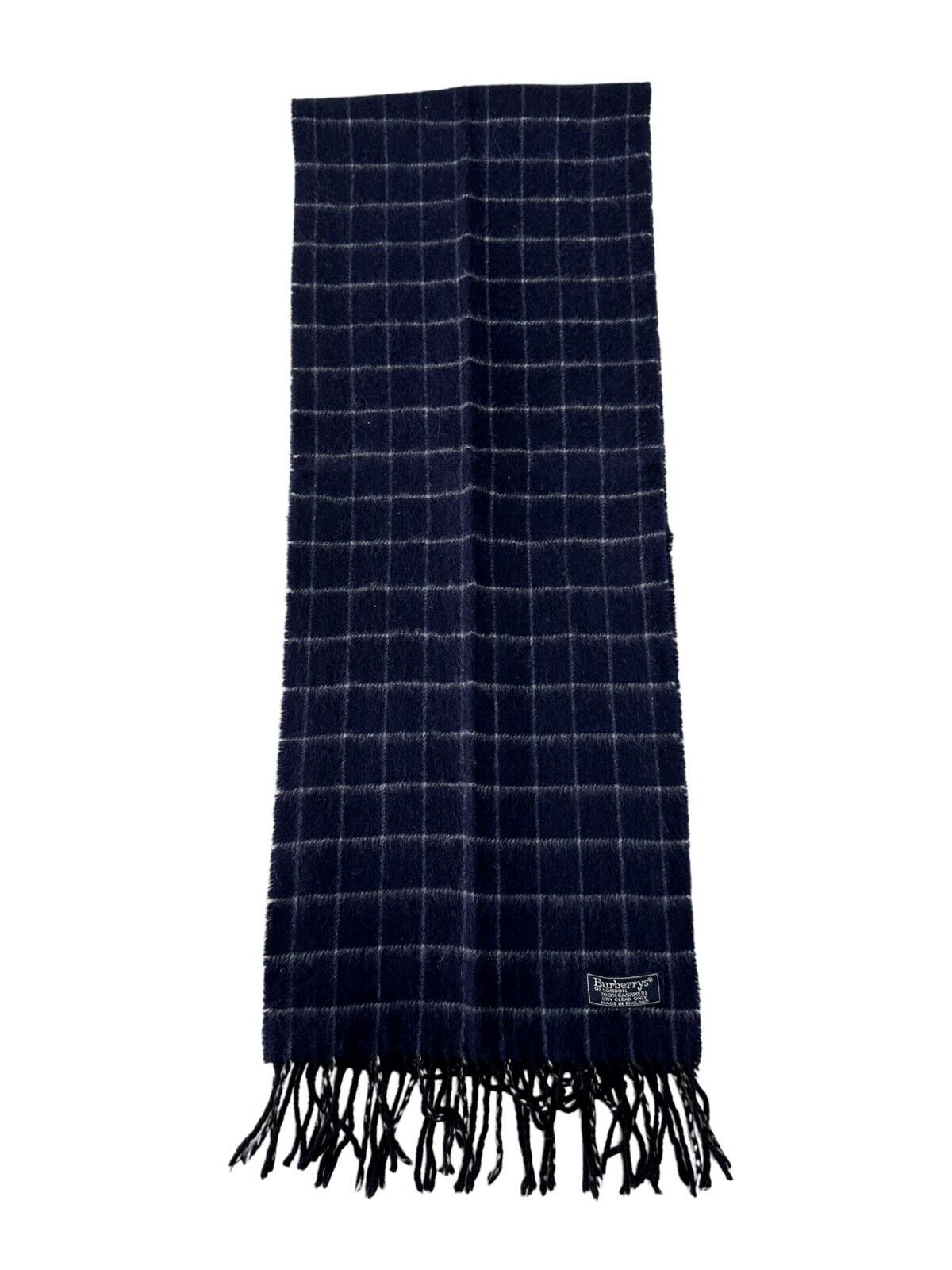 Burberry Burberrys Classic Check Unisex Scarf Navy Blue 100% Cashmere Size ONE SIZE - 4 Thumbnail