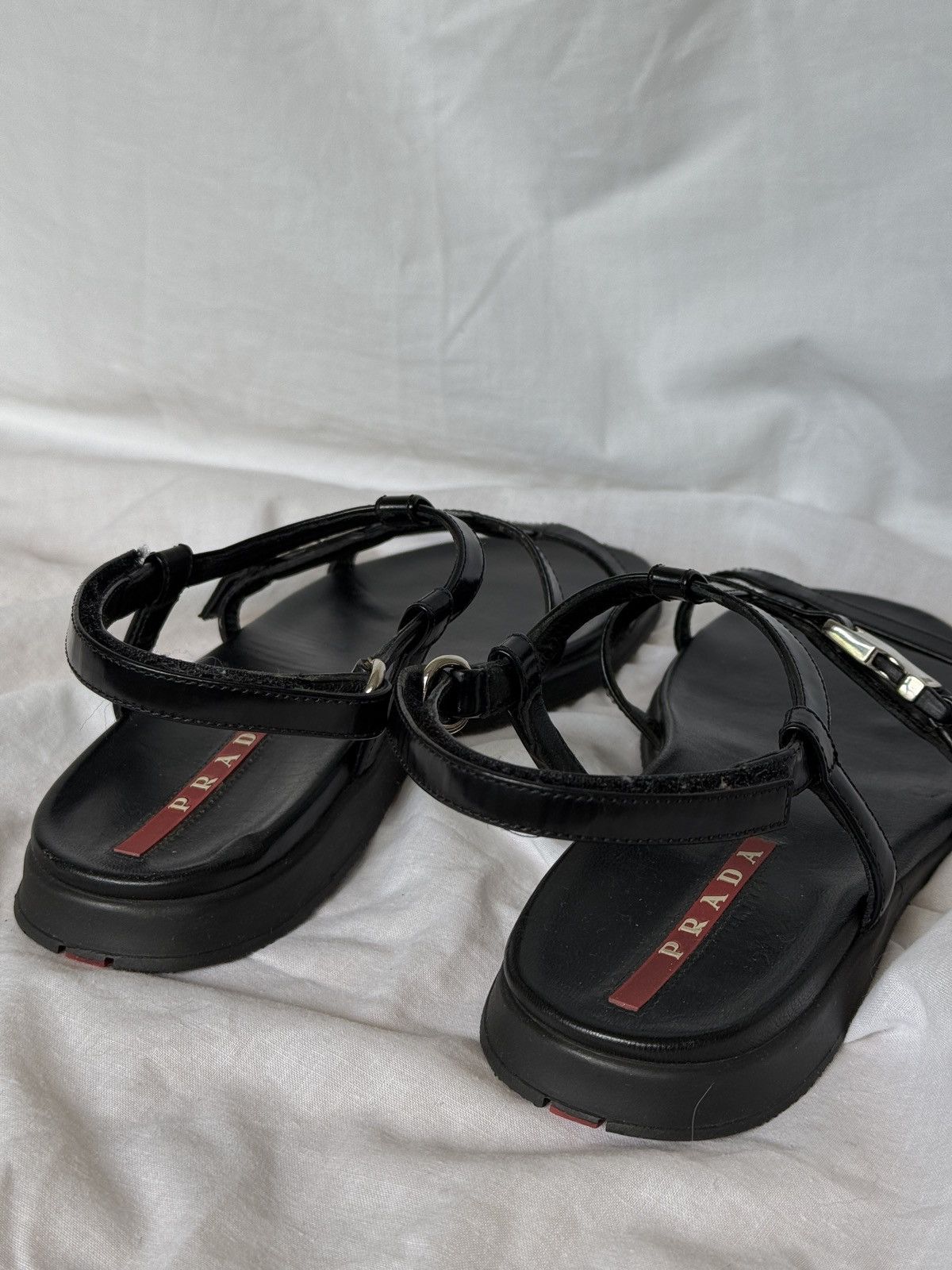 Prada Prada Black Leather Strappy Sandals Buckle Size US 7.5 / IT 37.5 - 9 Thumbnail