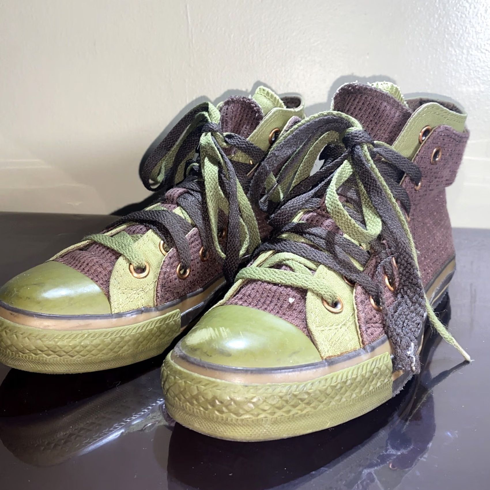 Vintage Chuck Taylor All Star Double Tongue Sneaker Green Brown Size 8 Women US Shoe Size 8 Green Style Athletic Stars Size US 8 / IT 38 - 3 Thumbnail