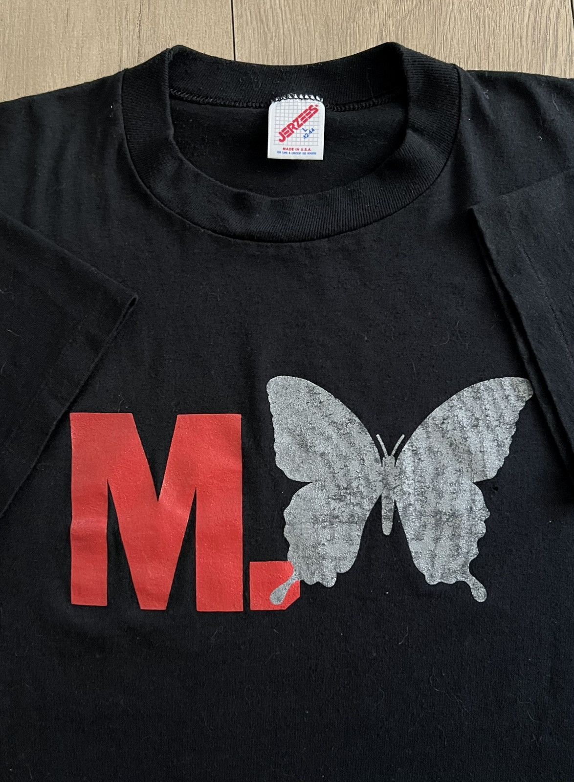 image of 1993 Single Stitch M. Butterfly Vintage Black Art Movie Tee, Men's (Size Large)